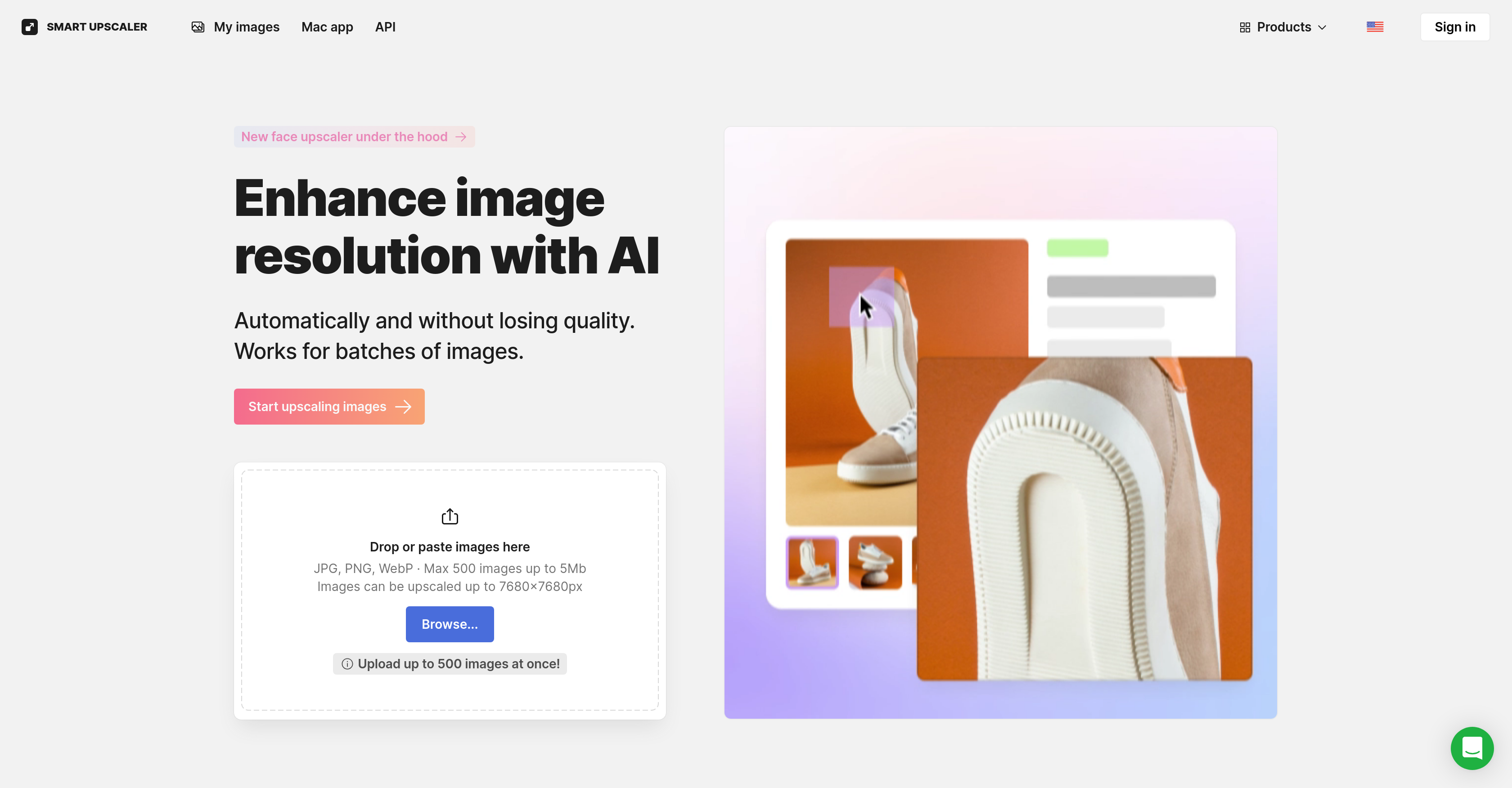 Icons8 AI Image Upscaler - Screenshot showing the interface and features of this AI tool