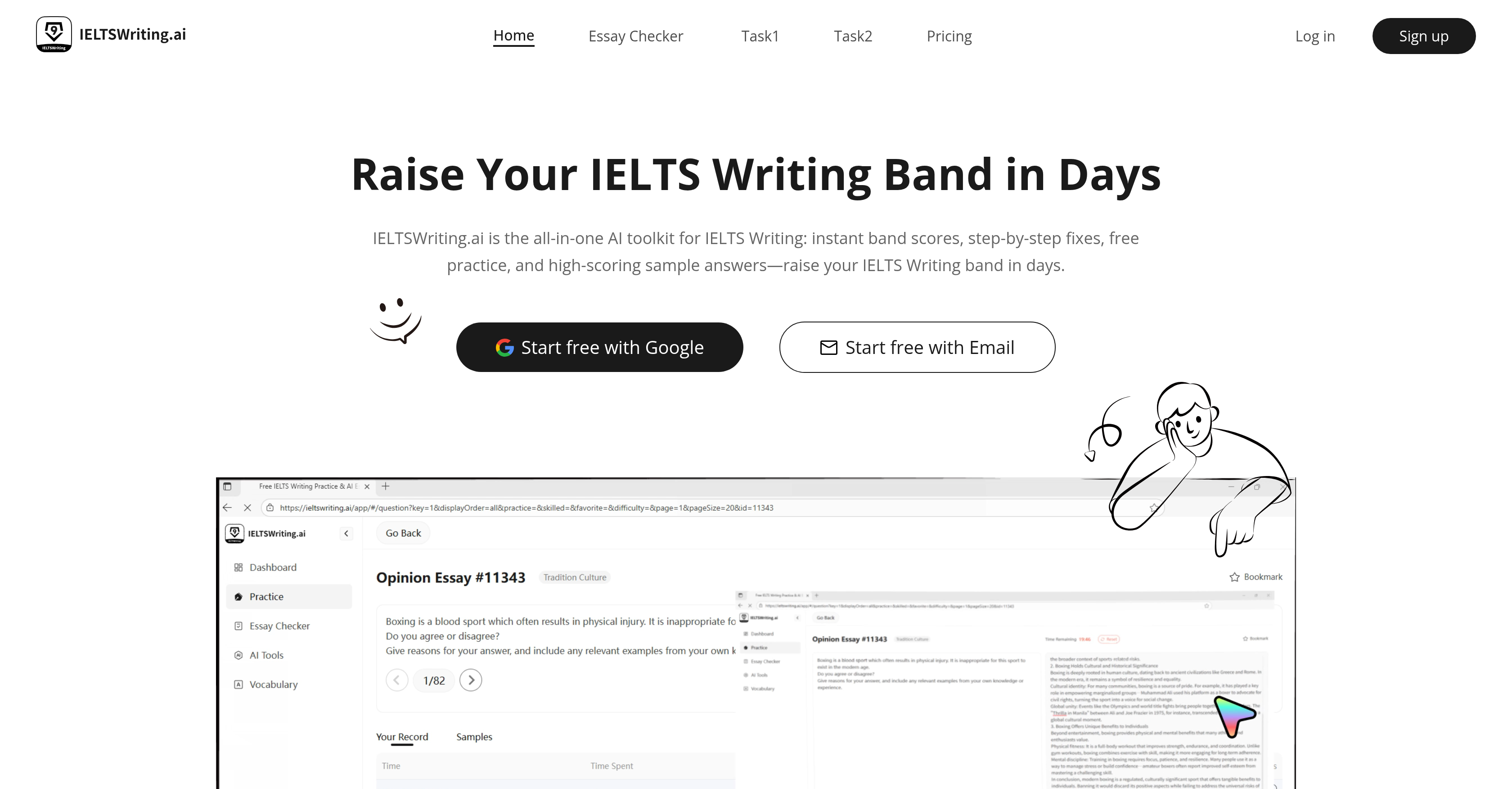 IELTSwriting.ai - Screenshot showing the interface and features of this AI tool
