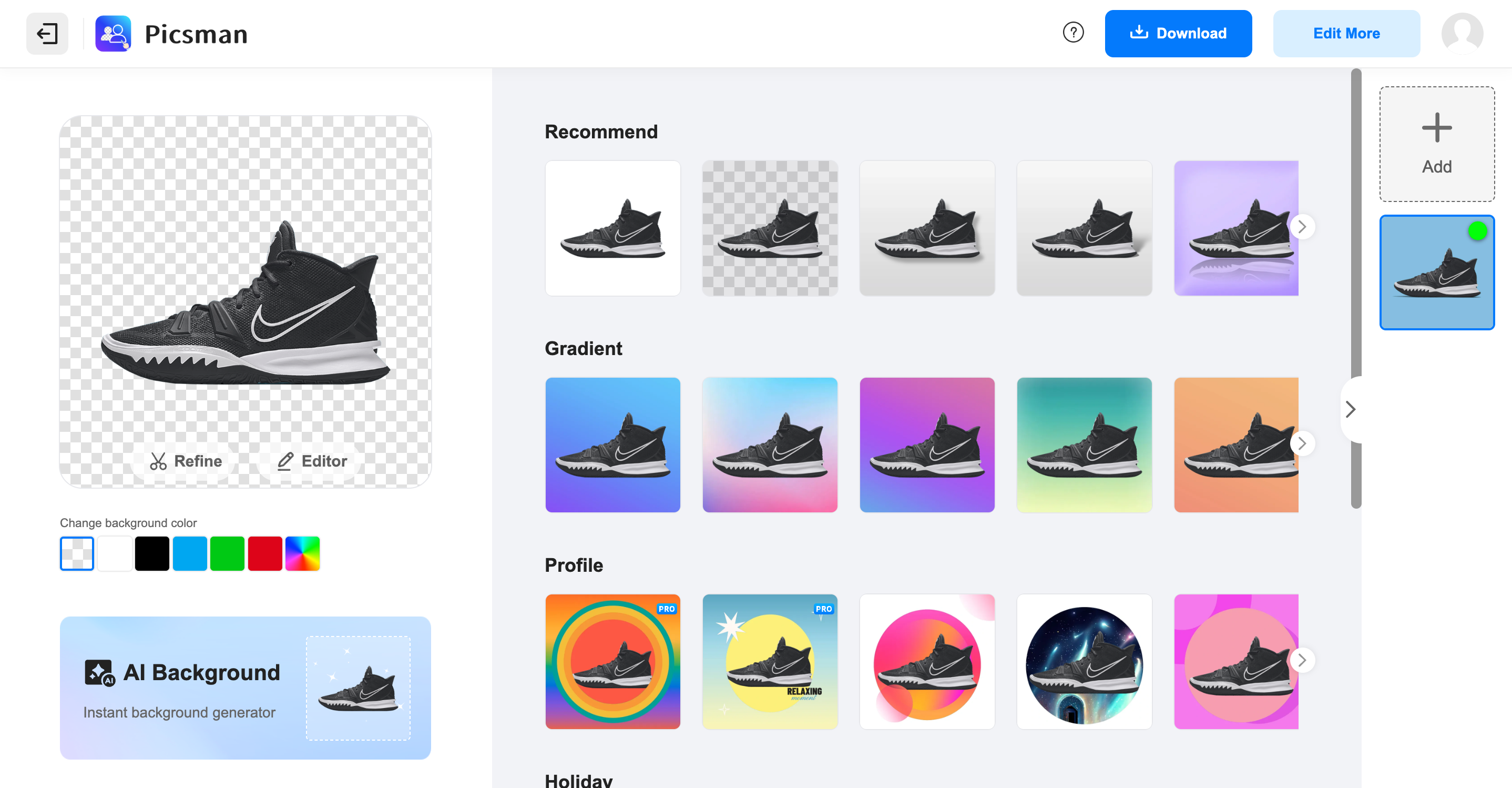 AI Background Remover - Picsman - Screenshot showing the interface and features of this AI tool