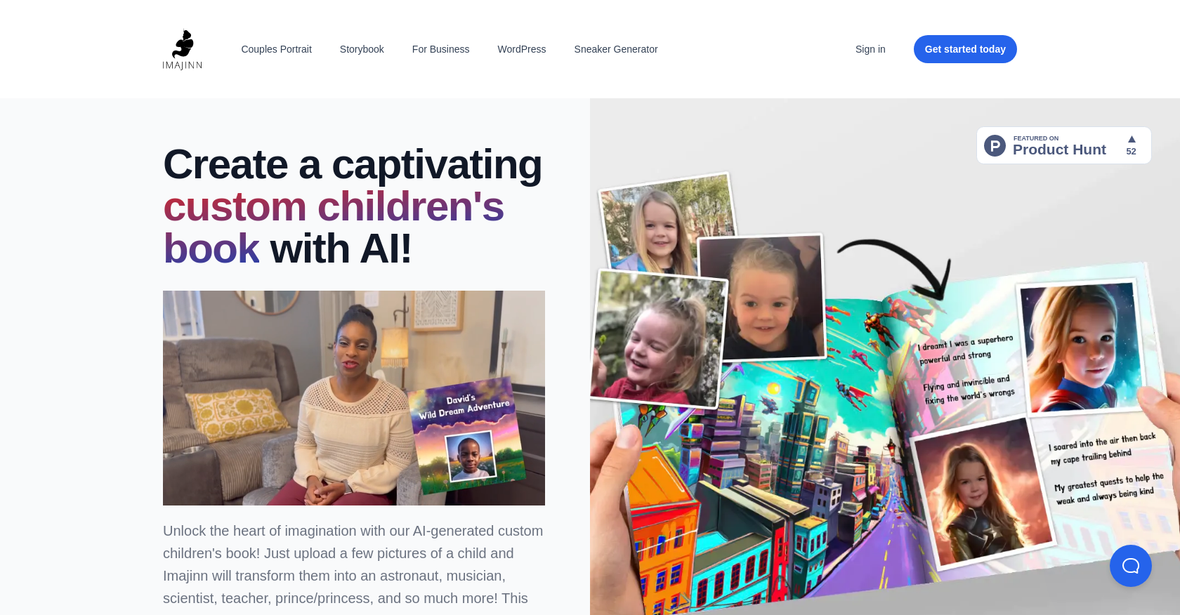 Imajinn AI Children's Book - Screenshot showing the interface and features of this AI tool