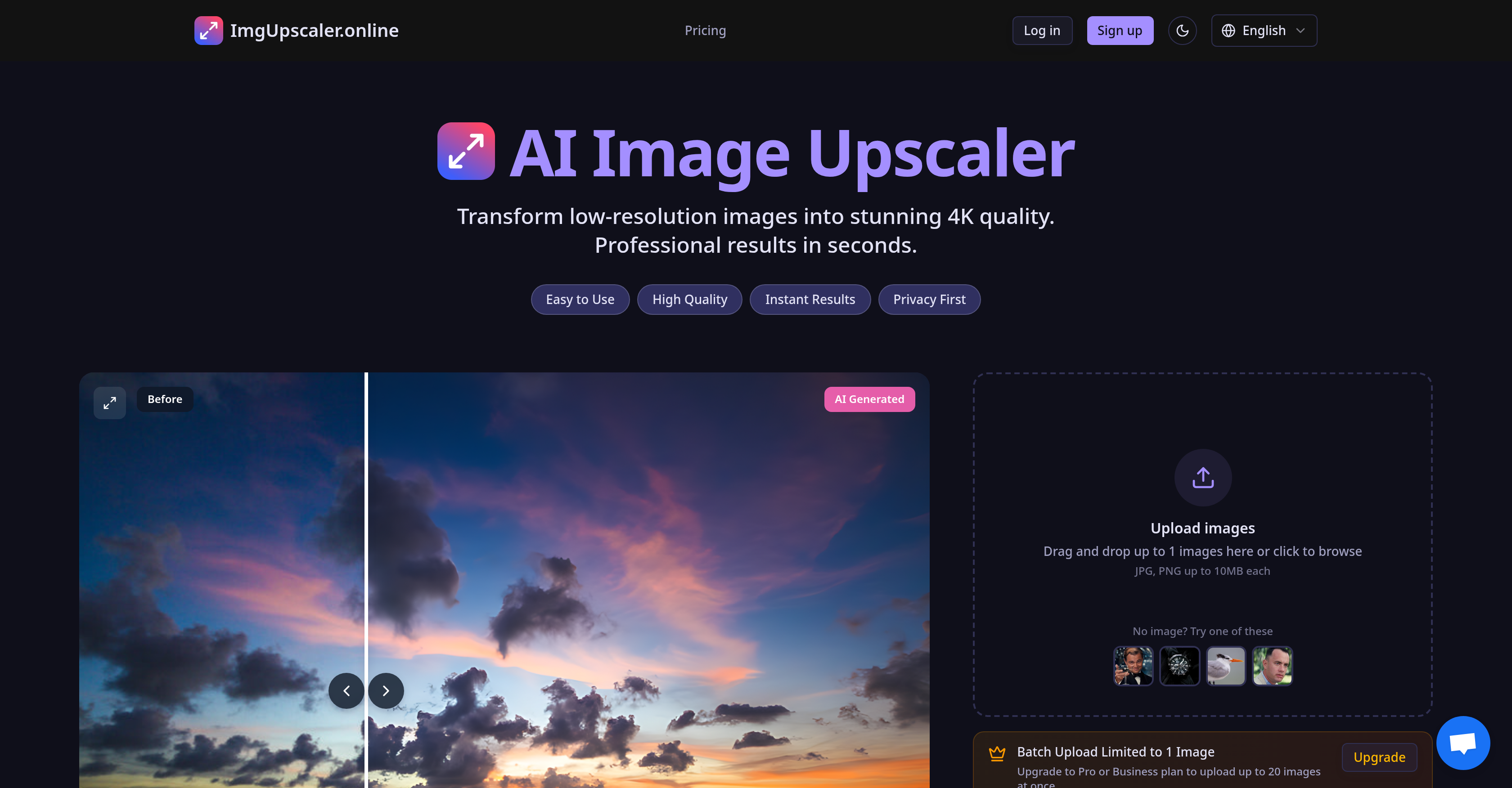 ImgUpscaler.Online - Screenshot showing the interface and features of this AI tool