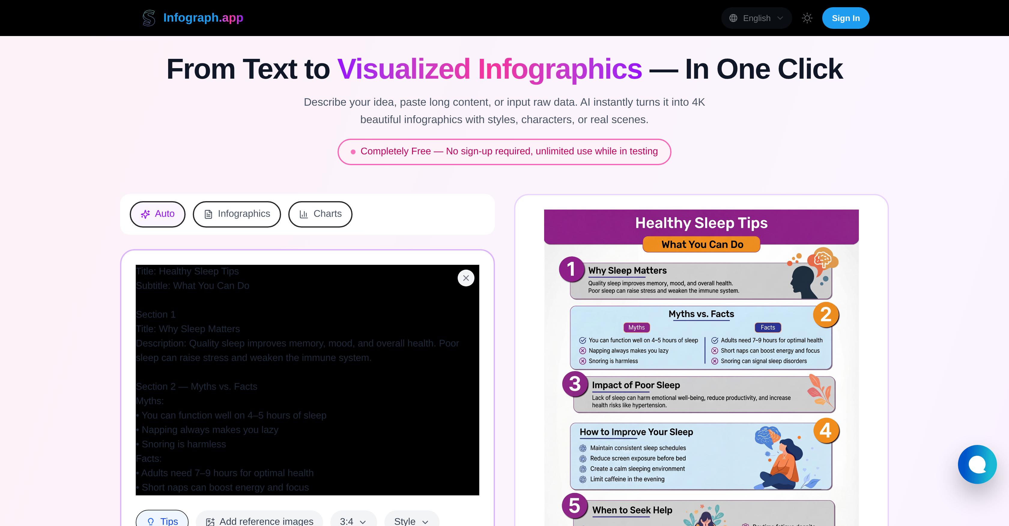 Infograph.app - Screenshot showing the interface and features of this AI tool