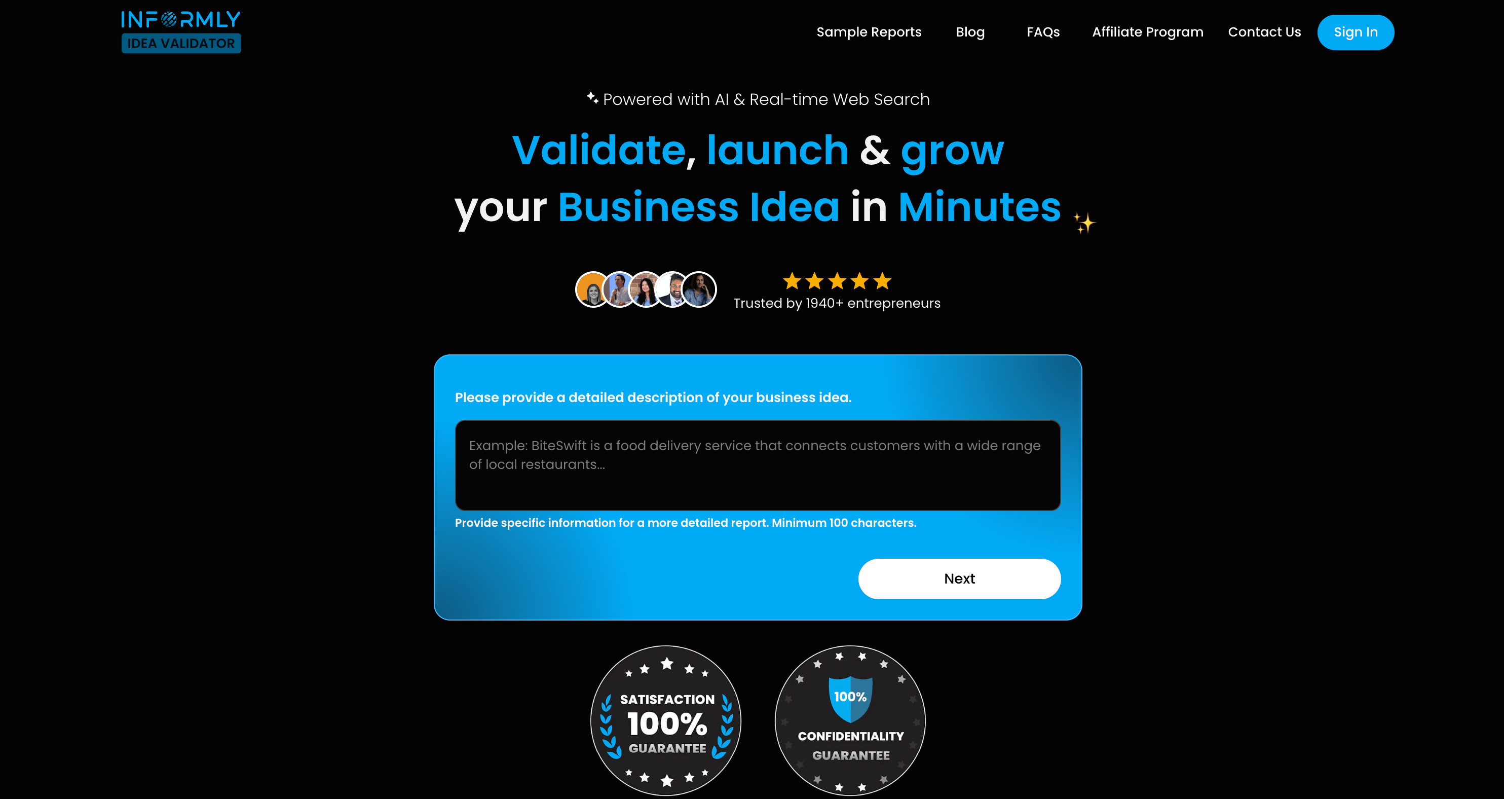 Informly Idea Validatorv2.5 - Screenshot showing the interface and features of this AI tool