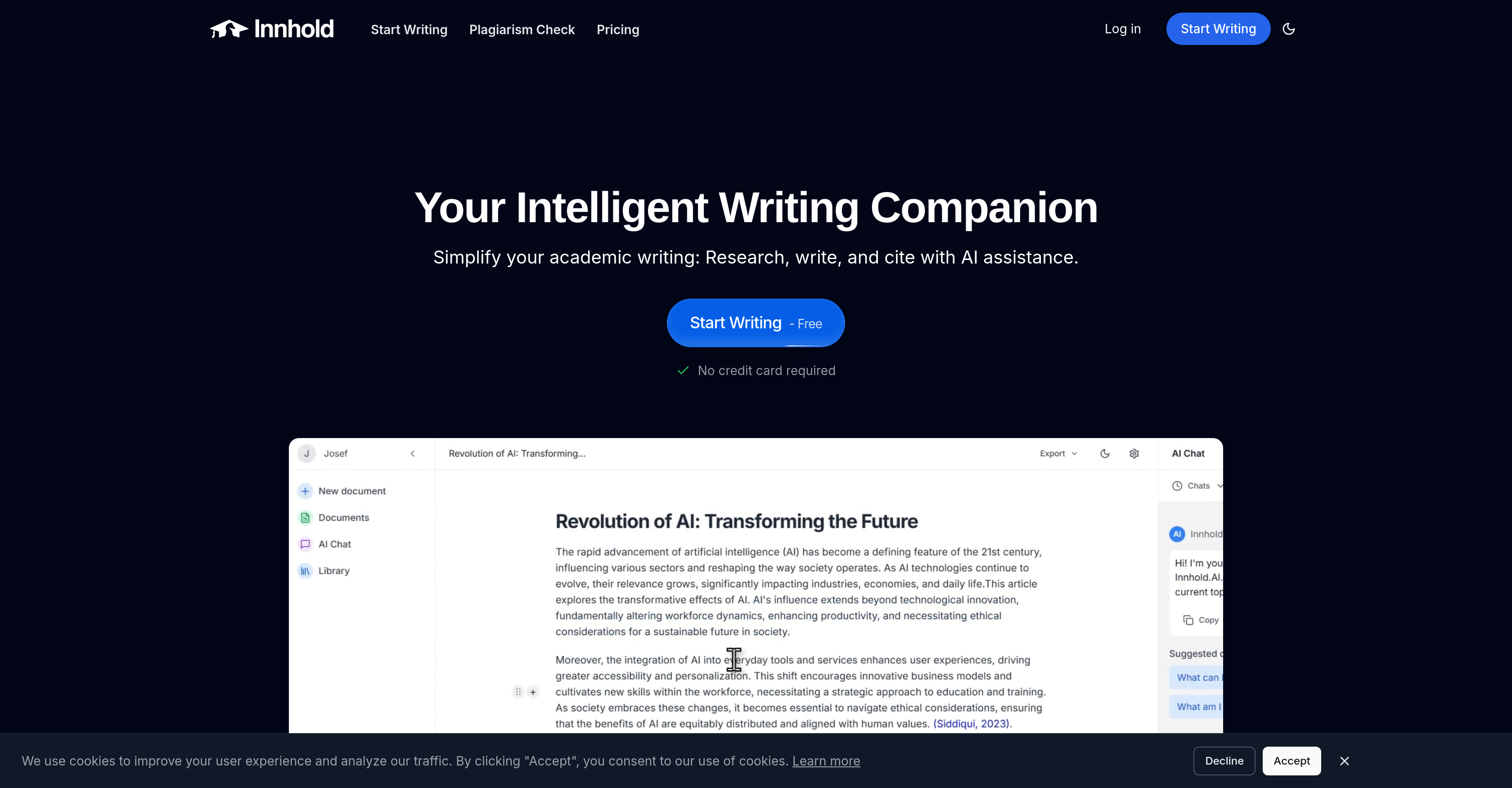 Innhold.ai - Screenshot showing the interface and features of this AI tool