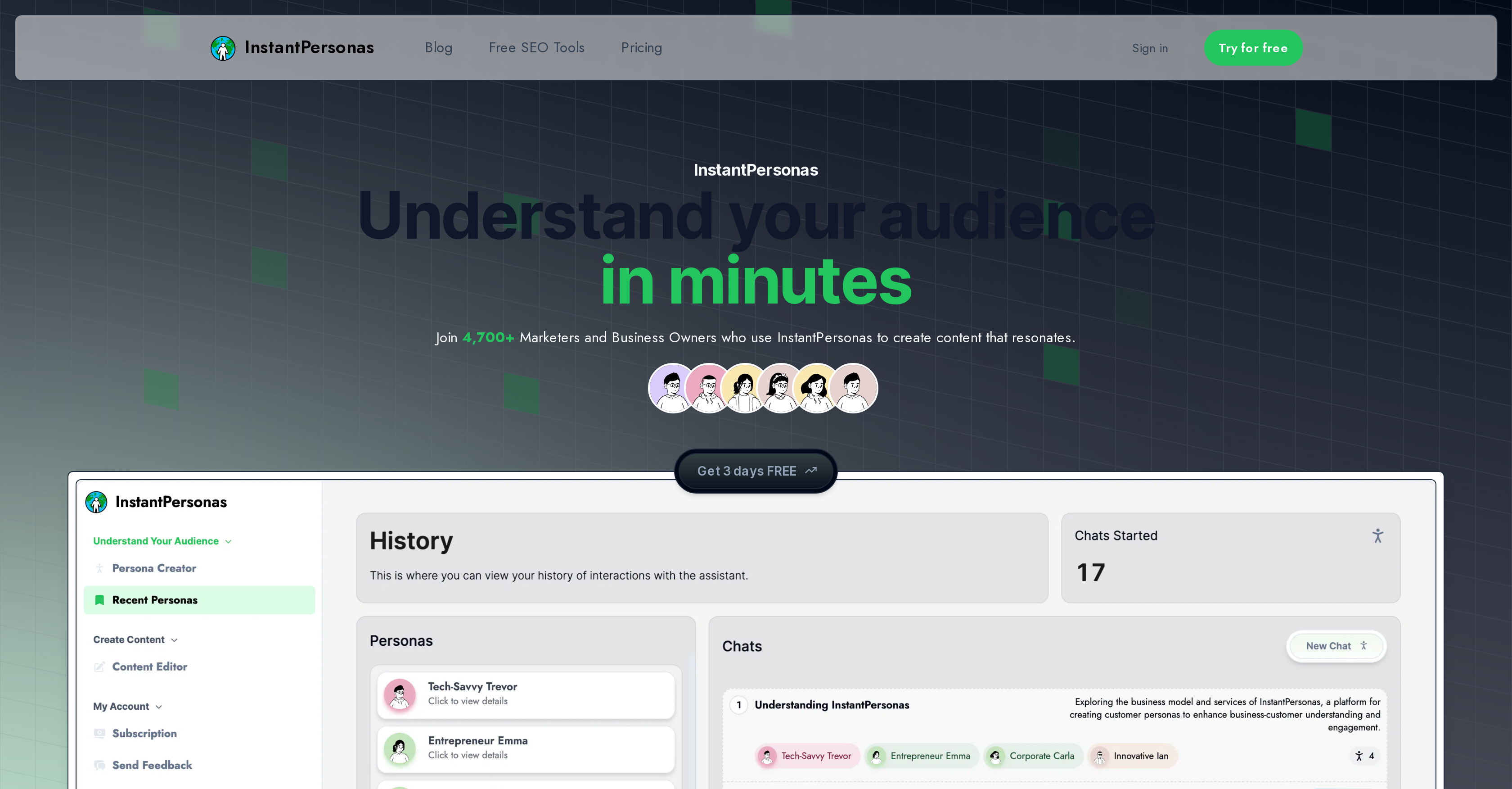InstantPersonas - Screenshot showing the interface and features of this AI tool