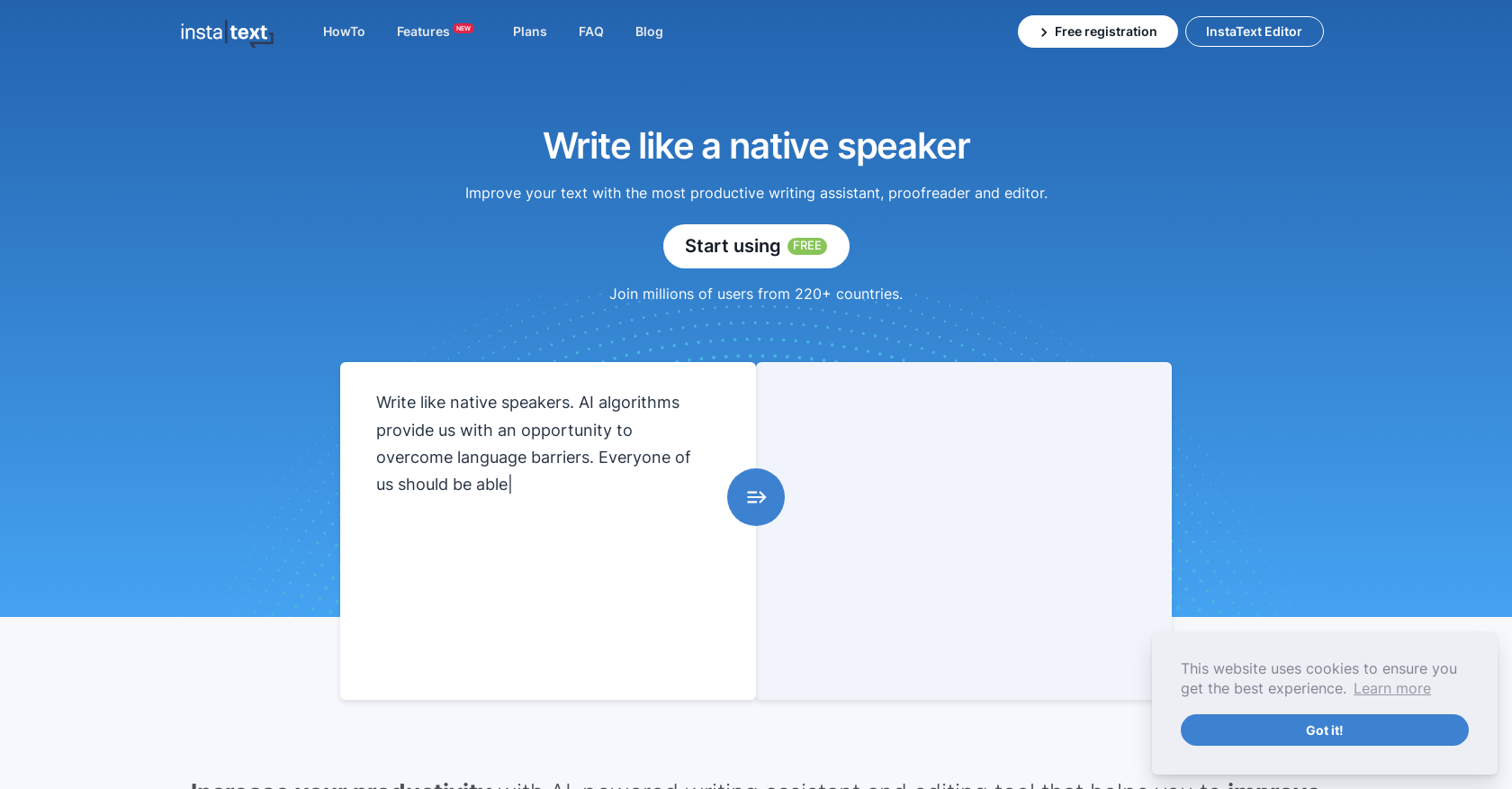 InstaText - Screenshot showing the interface and features of this AI tool