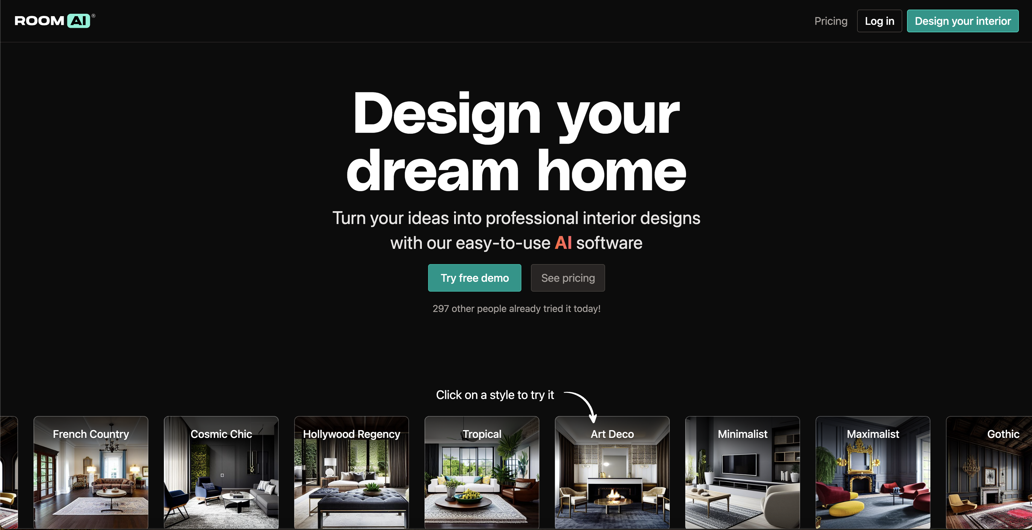 Room AI - Screenshot showing the interface and features of this AI tool