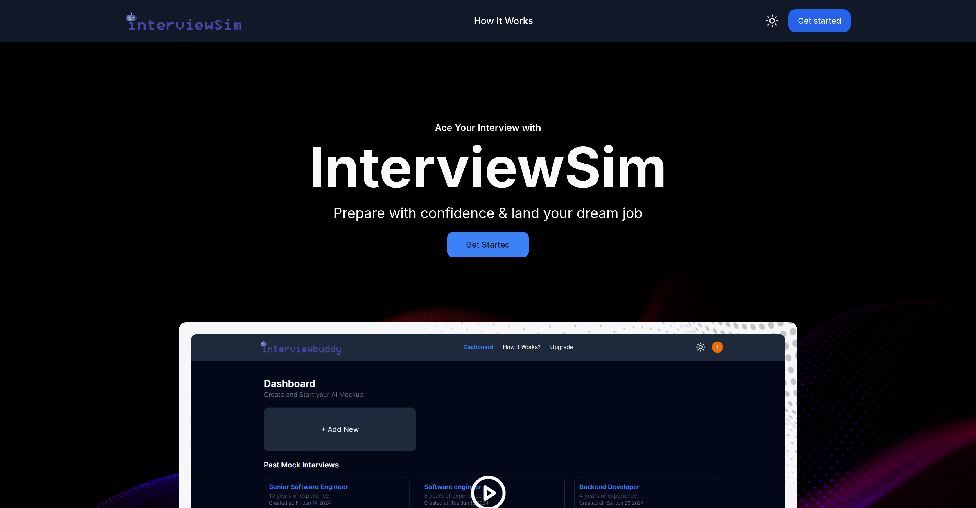 InterviewSim - Screenshot showing the interface and features of this AI tool