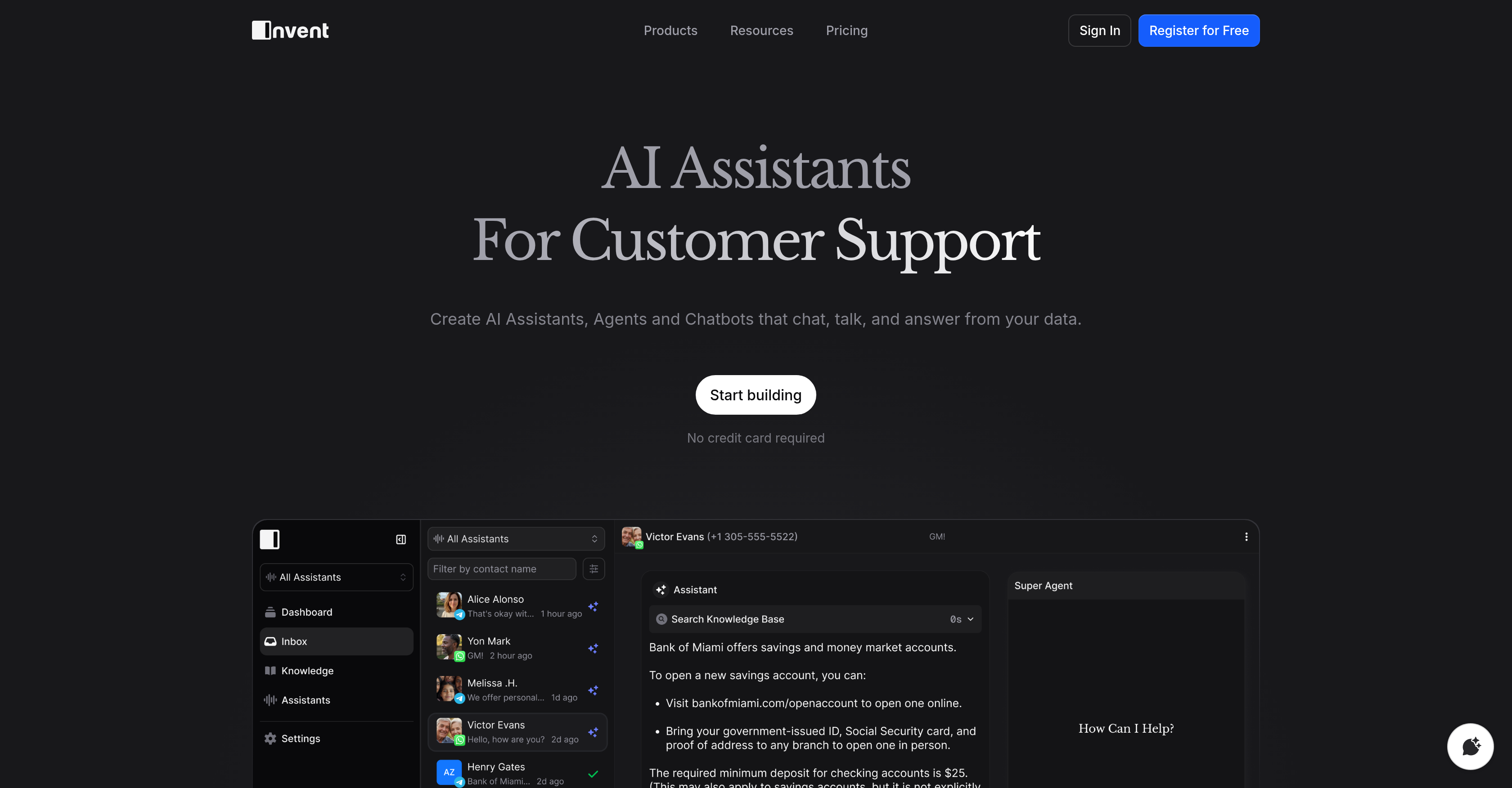 Invent | AI Assistants - Screenshot showing the interface and features of this AI tool