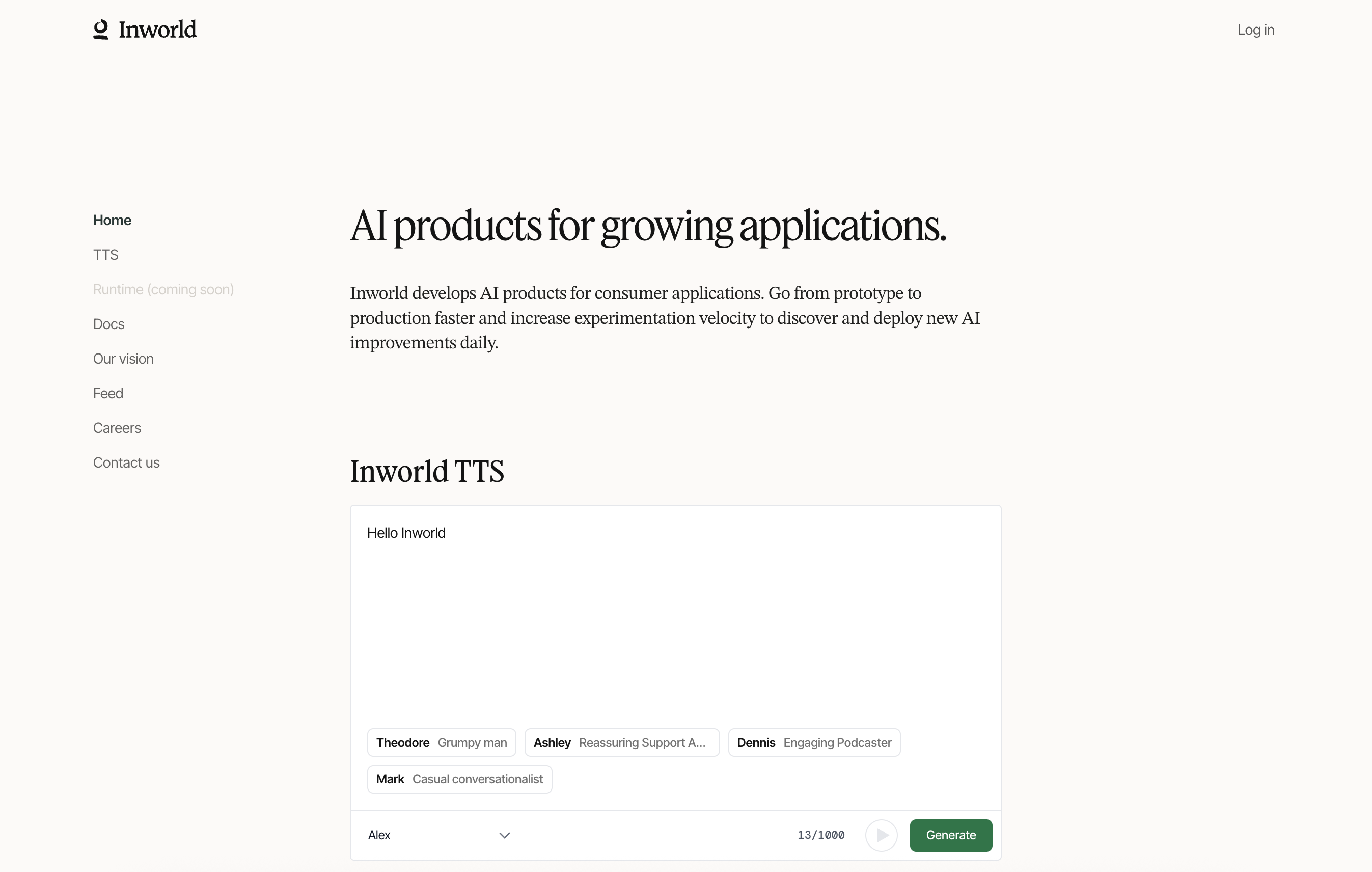 Inworld - Screenshot showing the interface and features of this AI tool