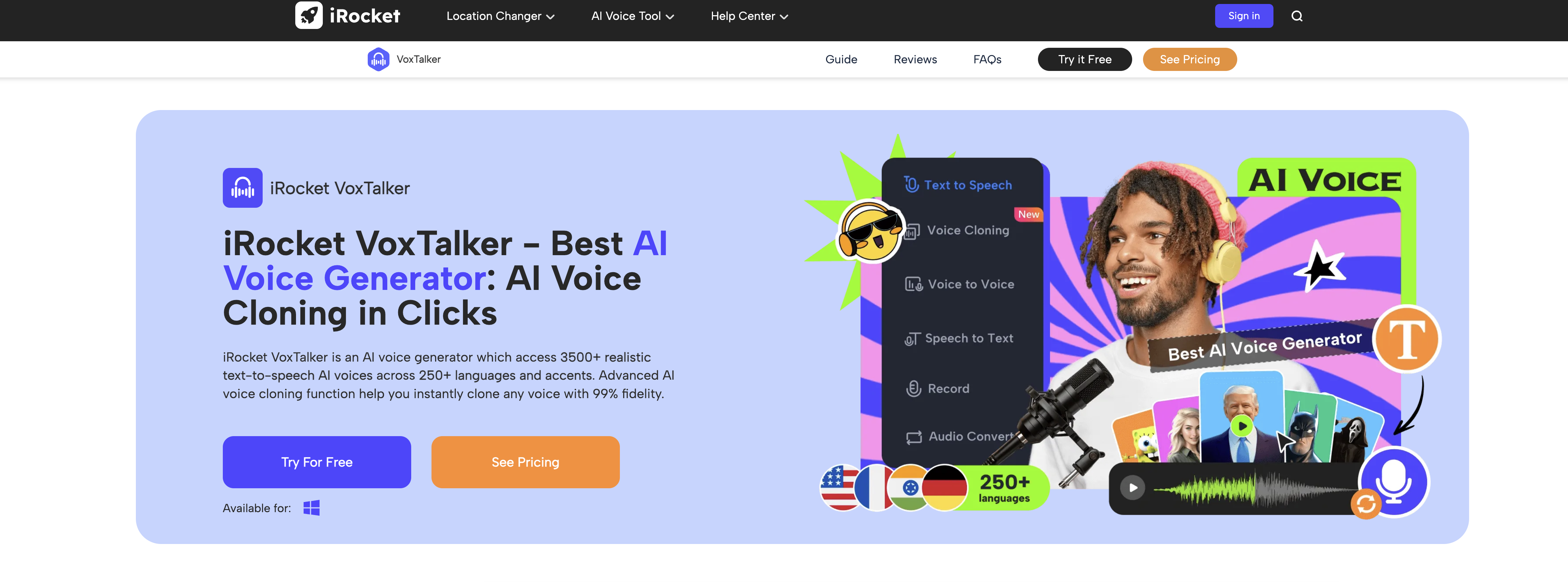 iRocket VoxTalker - Screenshot showing the interface and features of this AI tool