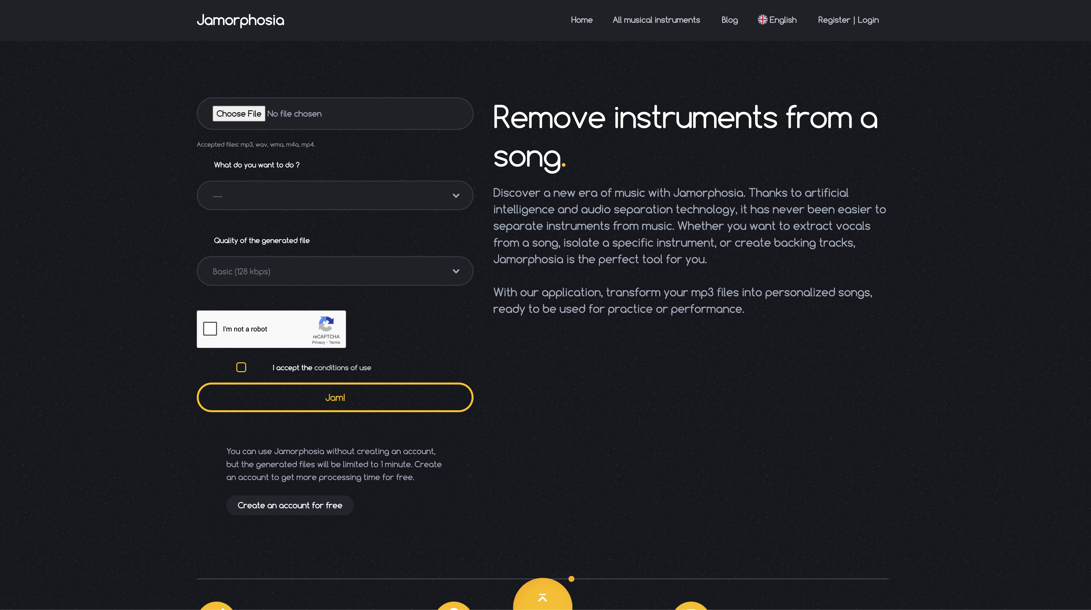 Jamorphosia - Screenshot showing the interface and features of this AI tool