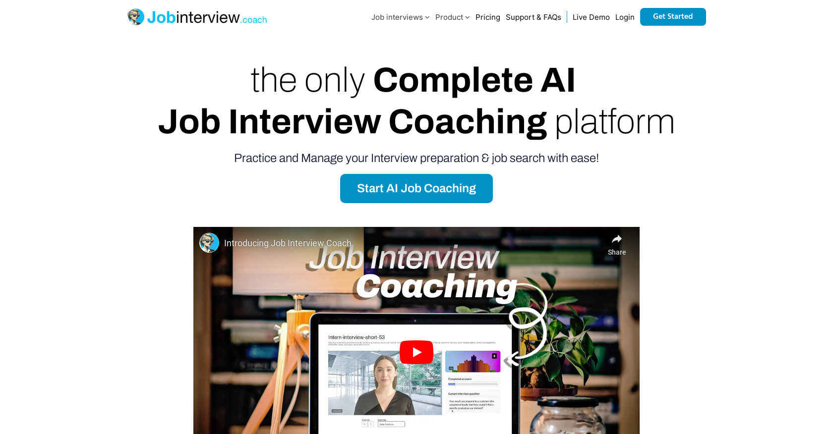 Jobinterview.coach - Screenshot showing the interface and features of this AI tool