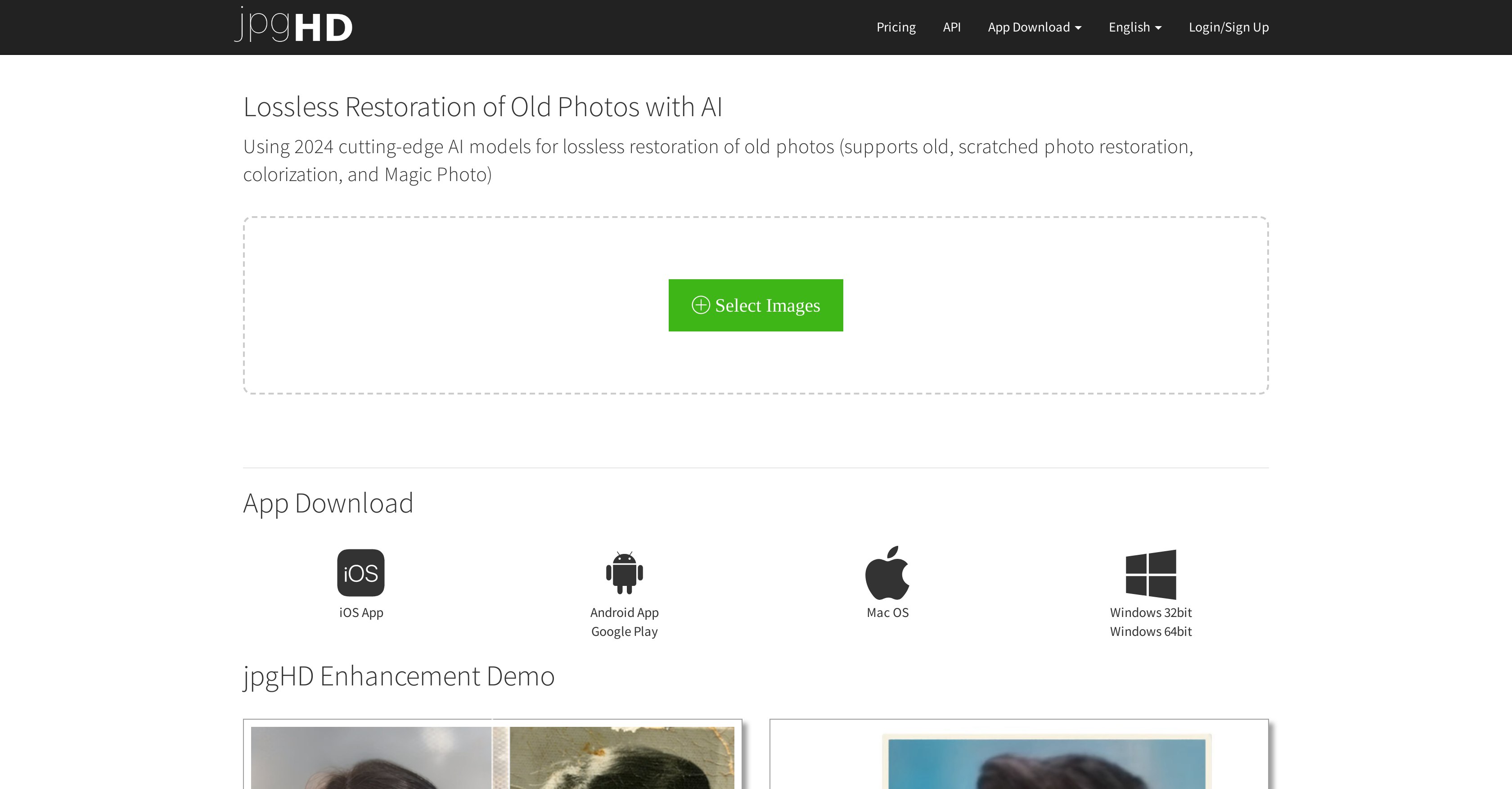 jpgHD - Screenshot showing the interface and features of this AI tool