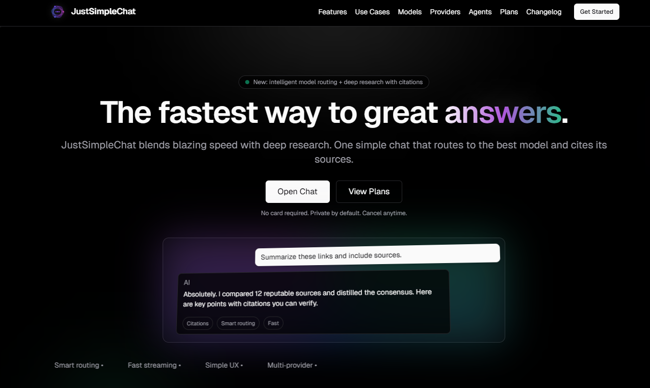 JustSimpleChat - Screenshot showing the interface and features of this AI tool