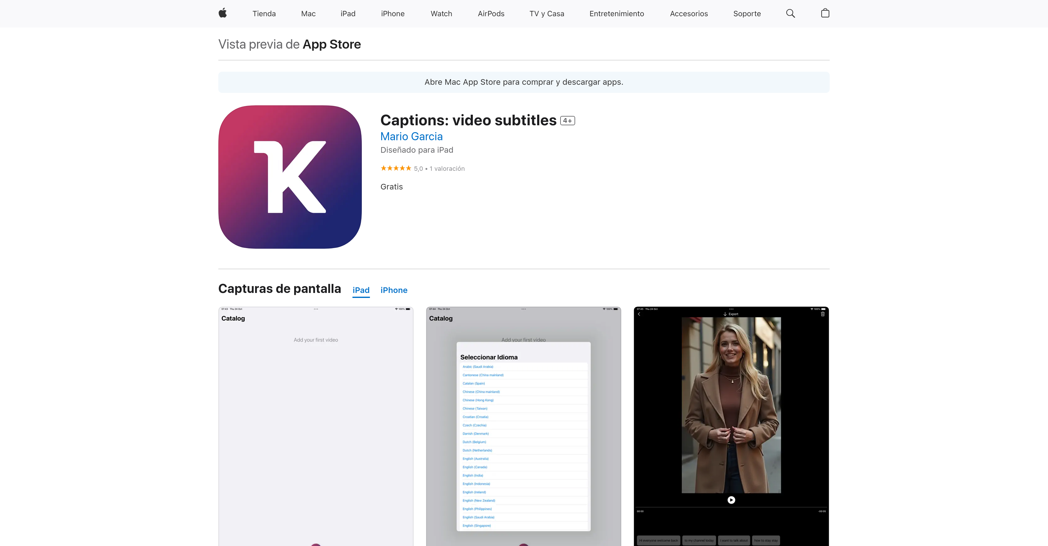 Kaption - Screenshot showing the interface and features of this AI tool