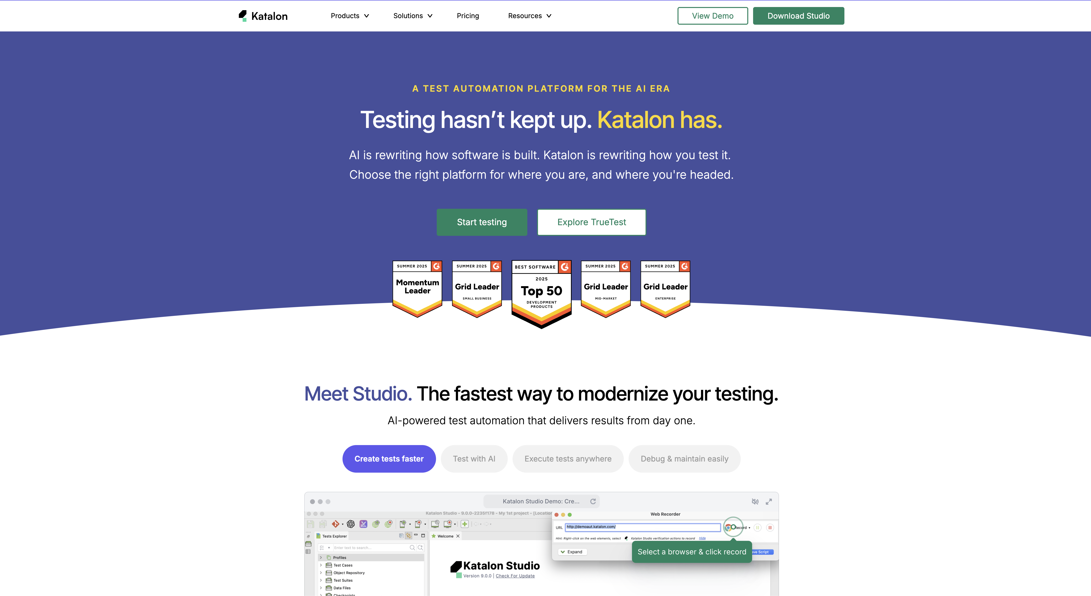 Katalon - Screenshot showing the interface and features of this AI tool