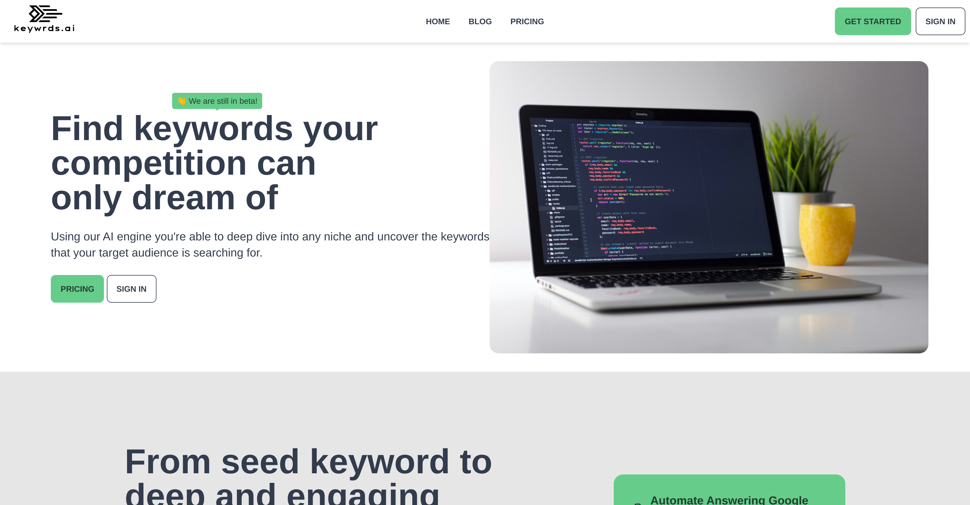 Keywrds - Screenshot showing the interface and features of this AI tool