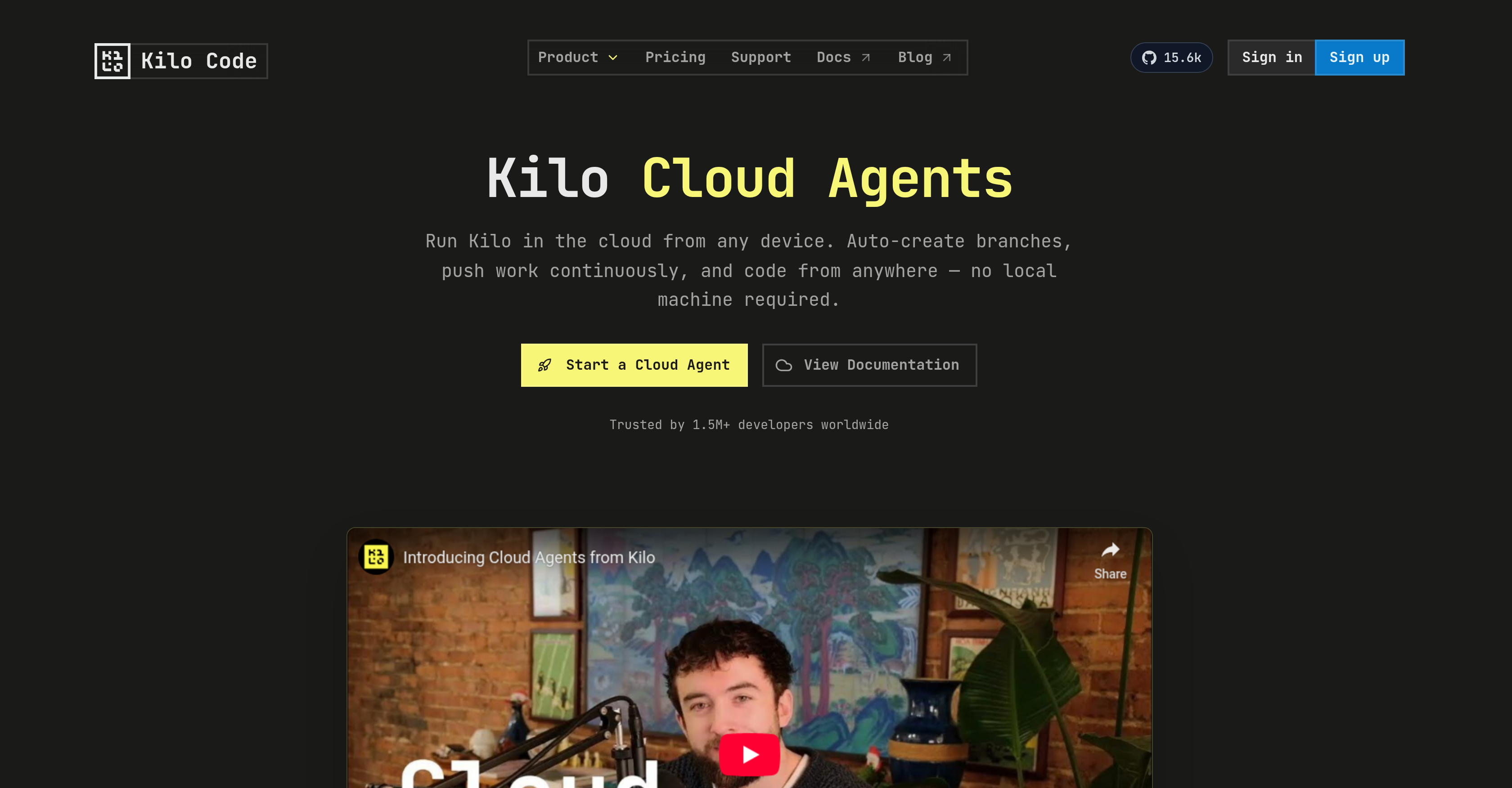 Kilo | Cloud Agents - Screenshot showing the interface and features of this AI tool
