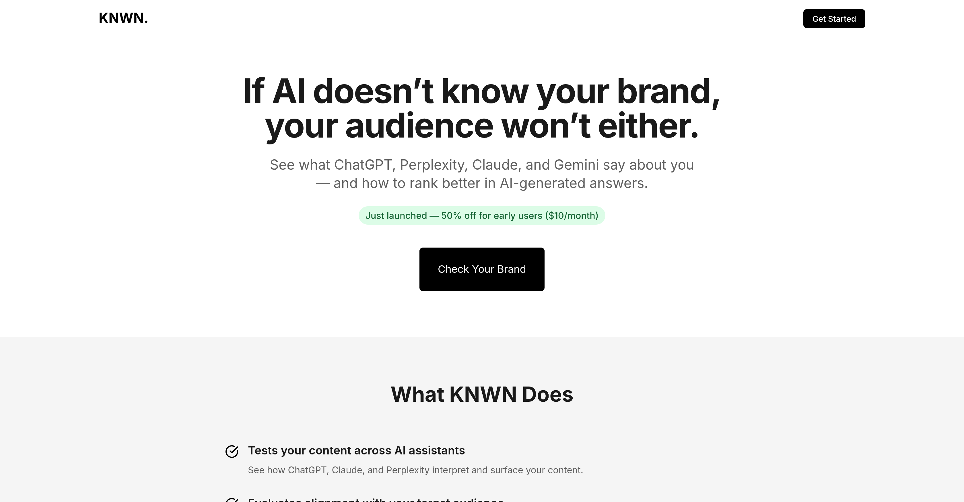 KNWN – AI Visibility & Traffic Analytics - Screenshot showing the interface and features of this AI tool
