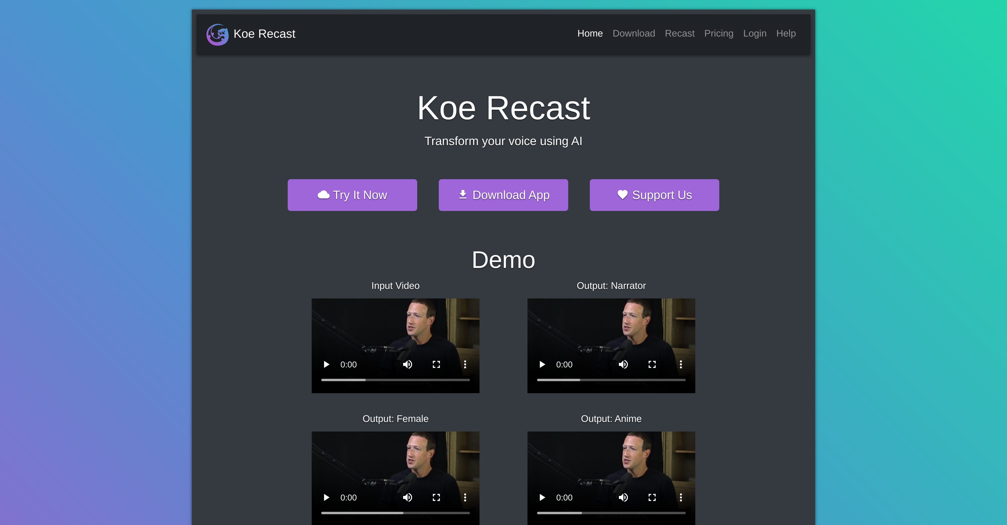 Koe Recast - Screenshot showing the interface and features of this AI tool