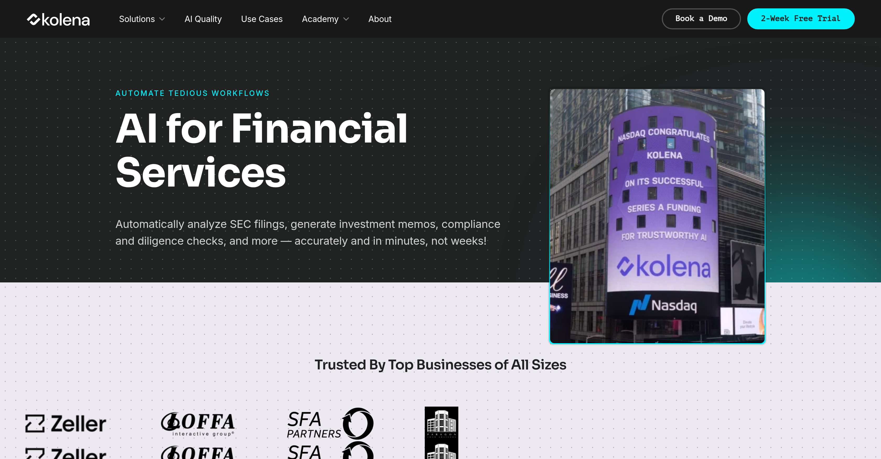 Kolena AI for Financial Services - Screenshot showing the interface and features of this AI tool