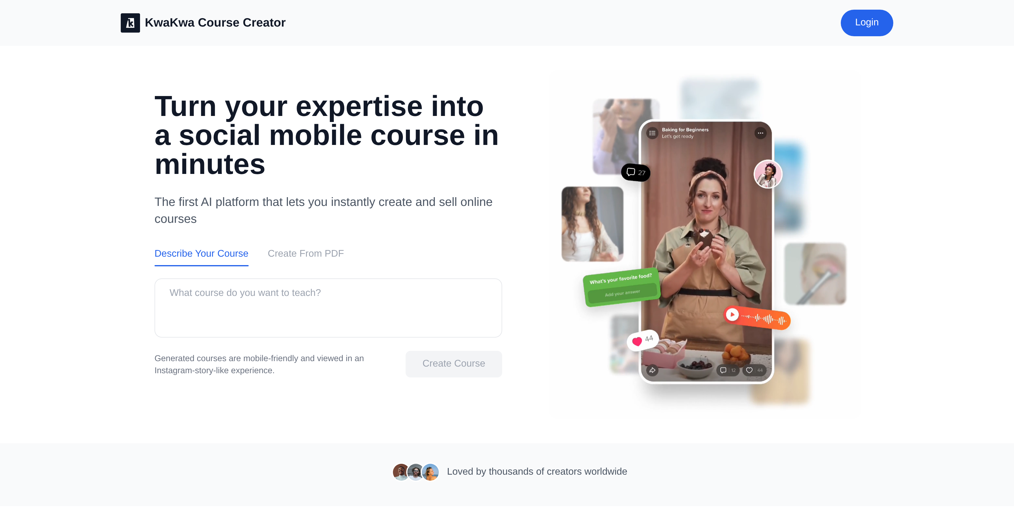 KwaKwa Course Creator - Screenshot showing the interface and features of this AI tool