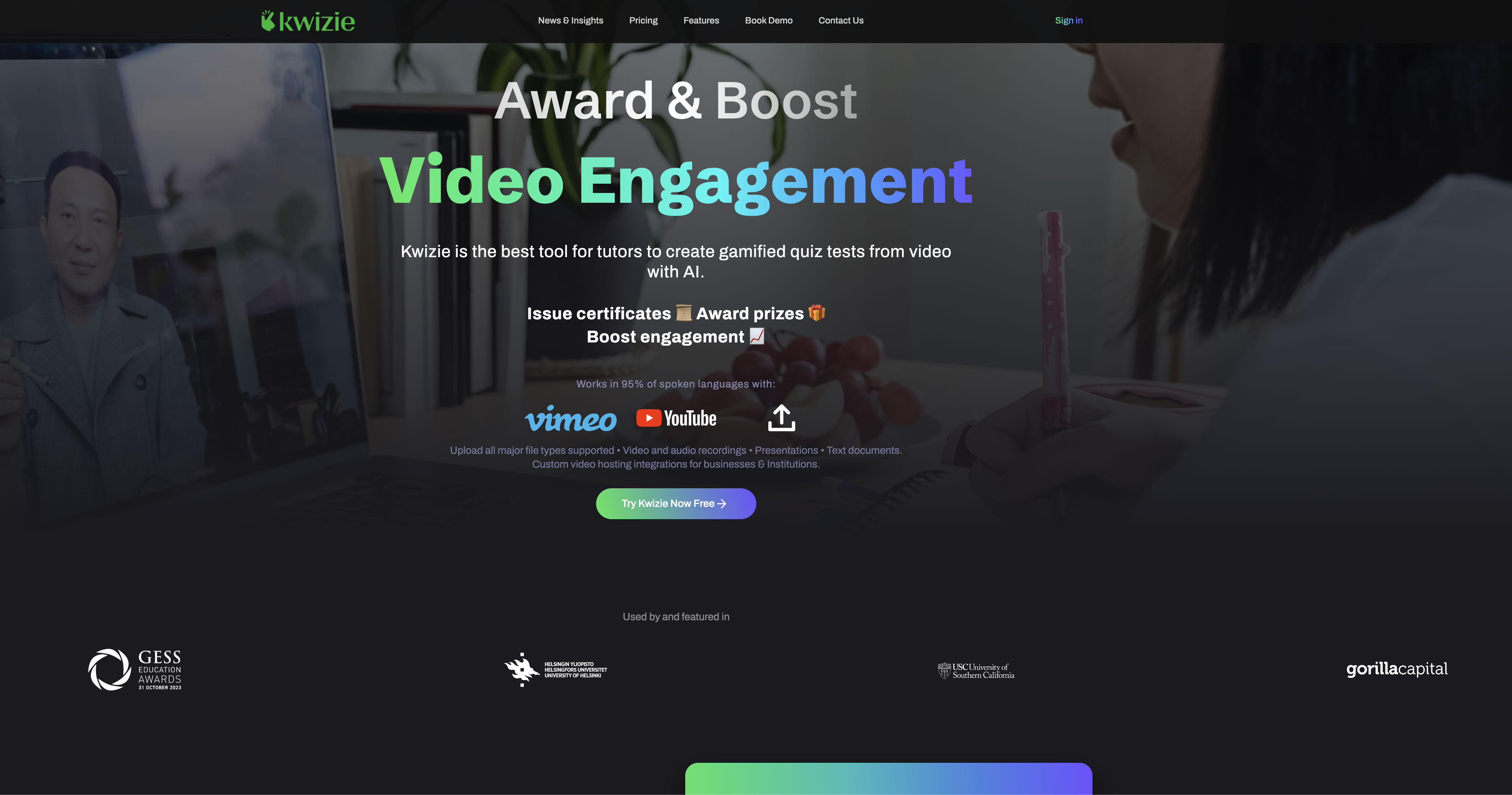 Kwizie - Screenshot showing the interface and features of this AI tool