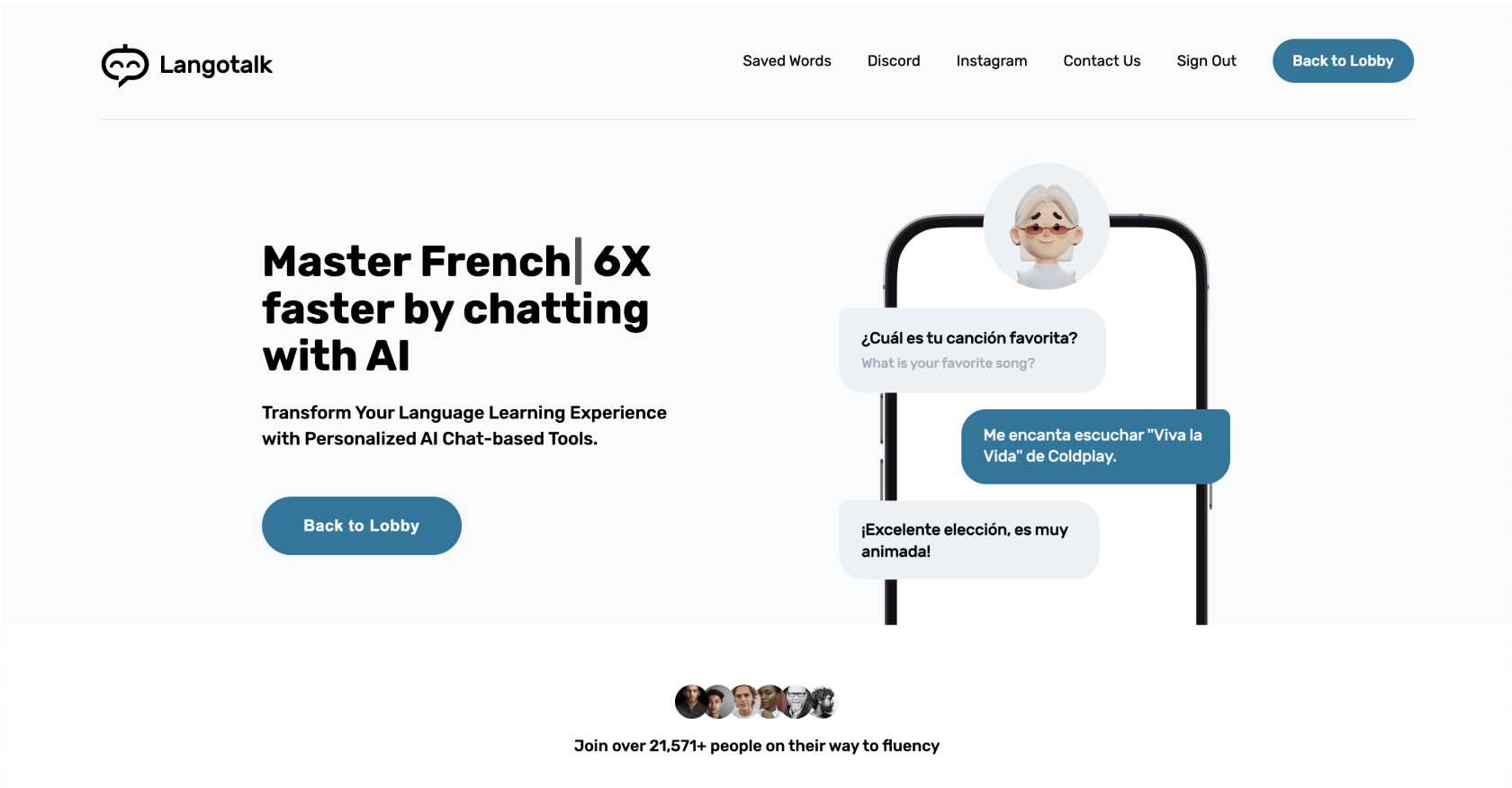 Langotalk - Screenshot showing the interface and features of this AI tool