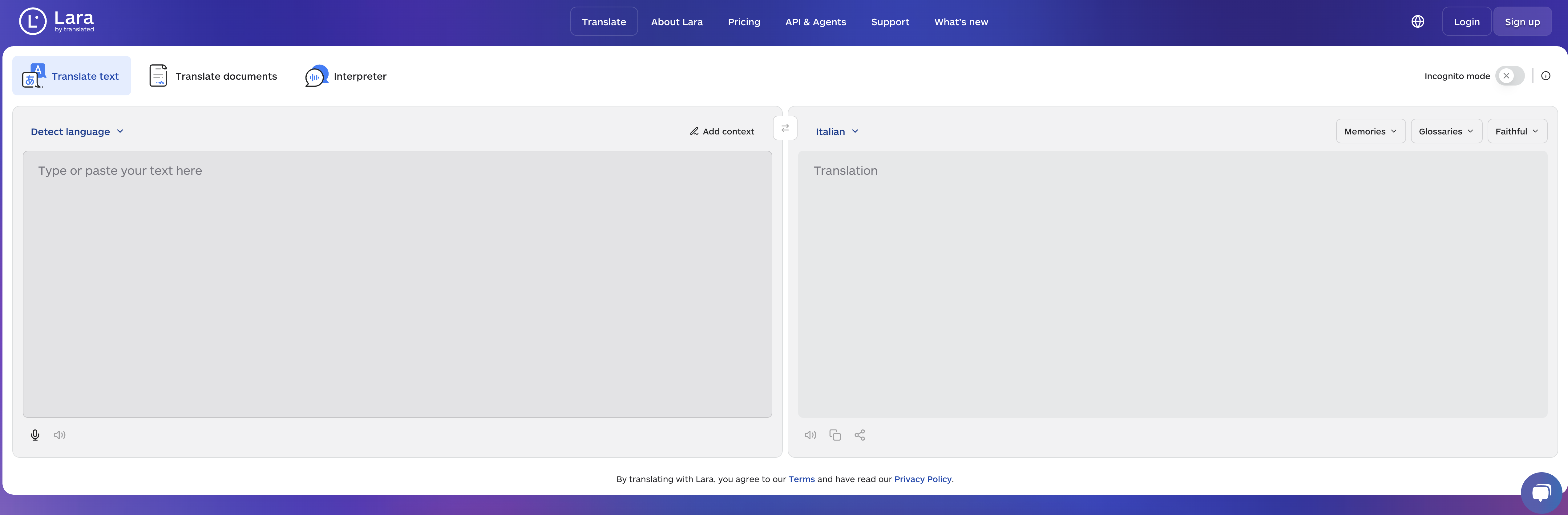 Lara Translate - Screenshot showing the interface and features of this AI tool