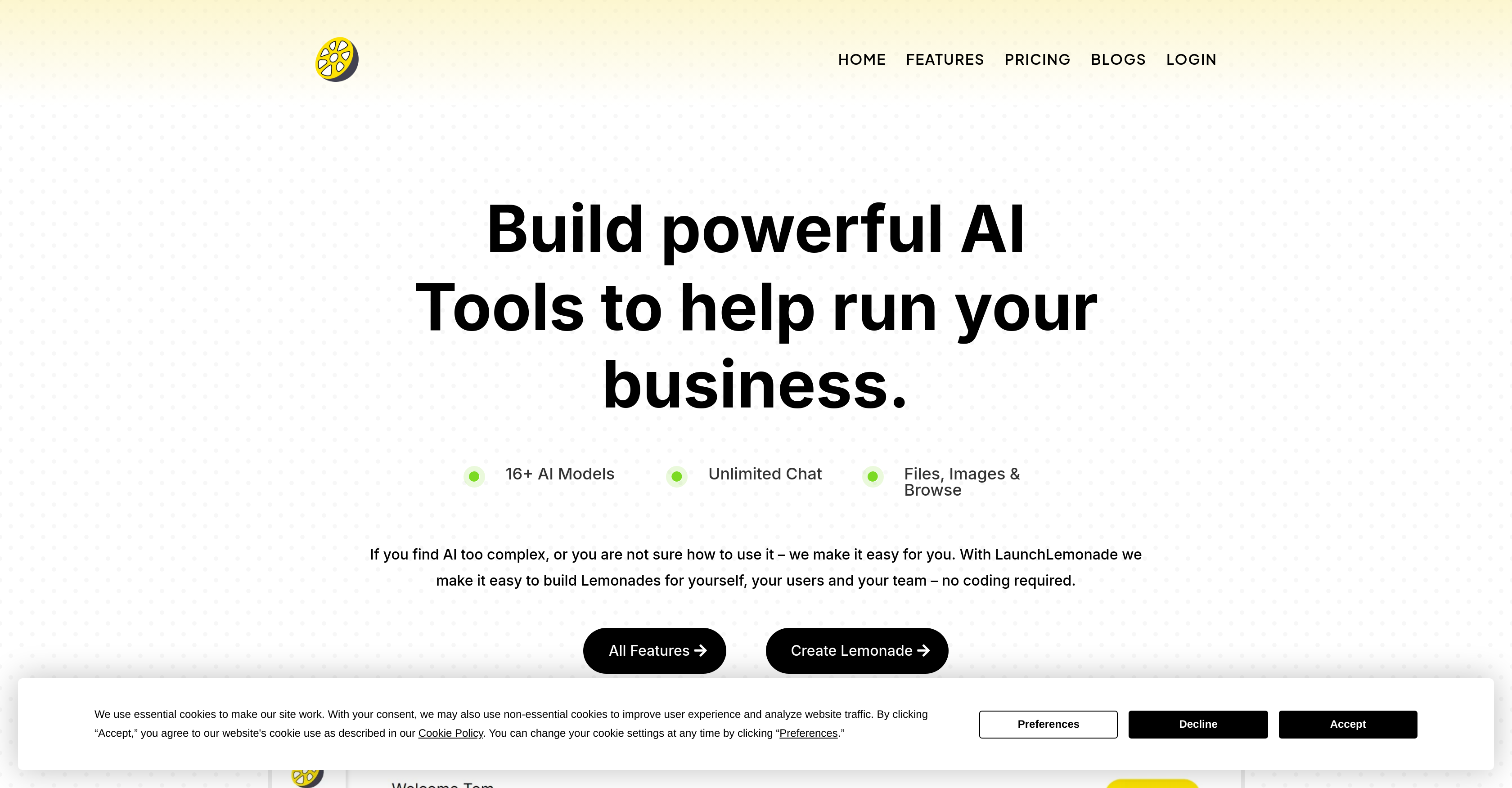 LaunchLemonade - Screenshot showing the interface and features of this AI tool