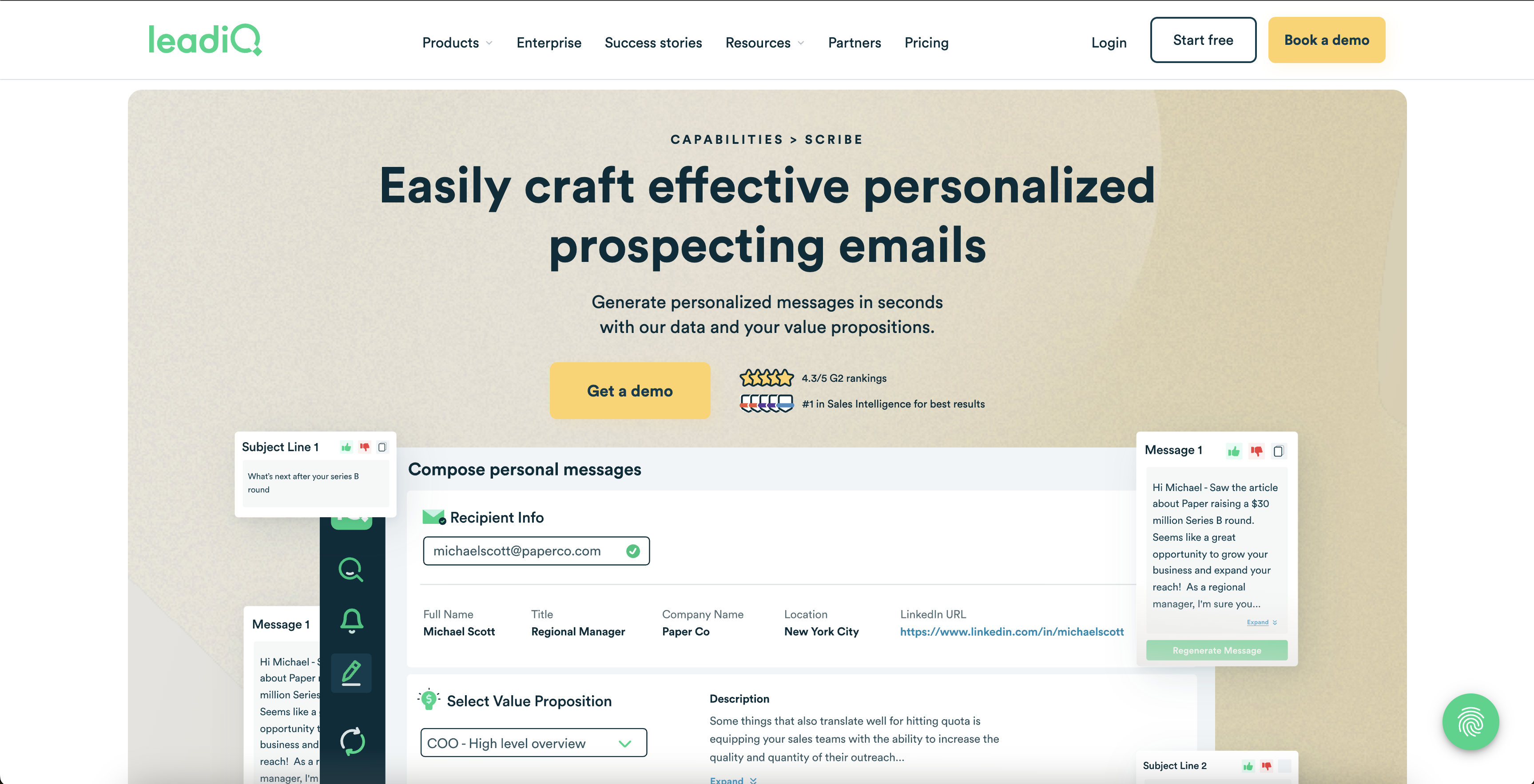 LeadIQ - Screenshot showing the interface and features of this AI tool