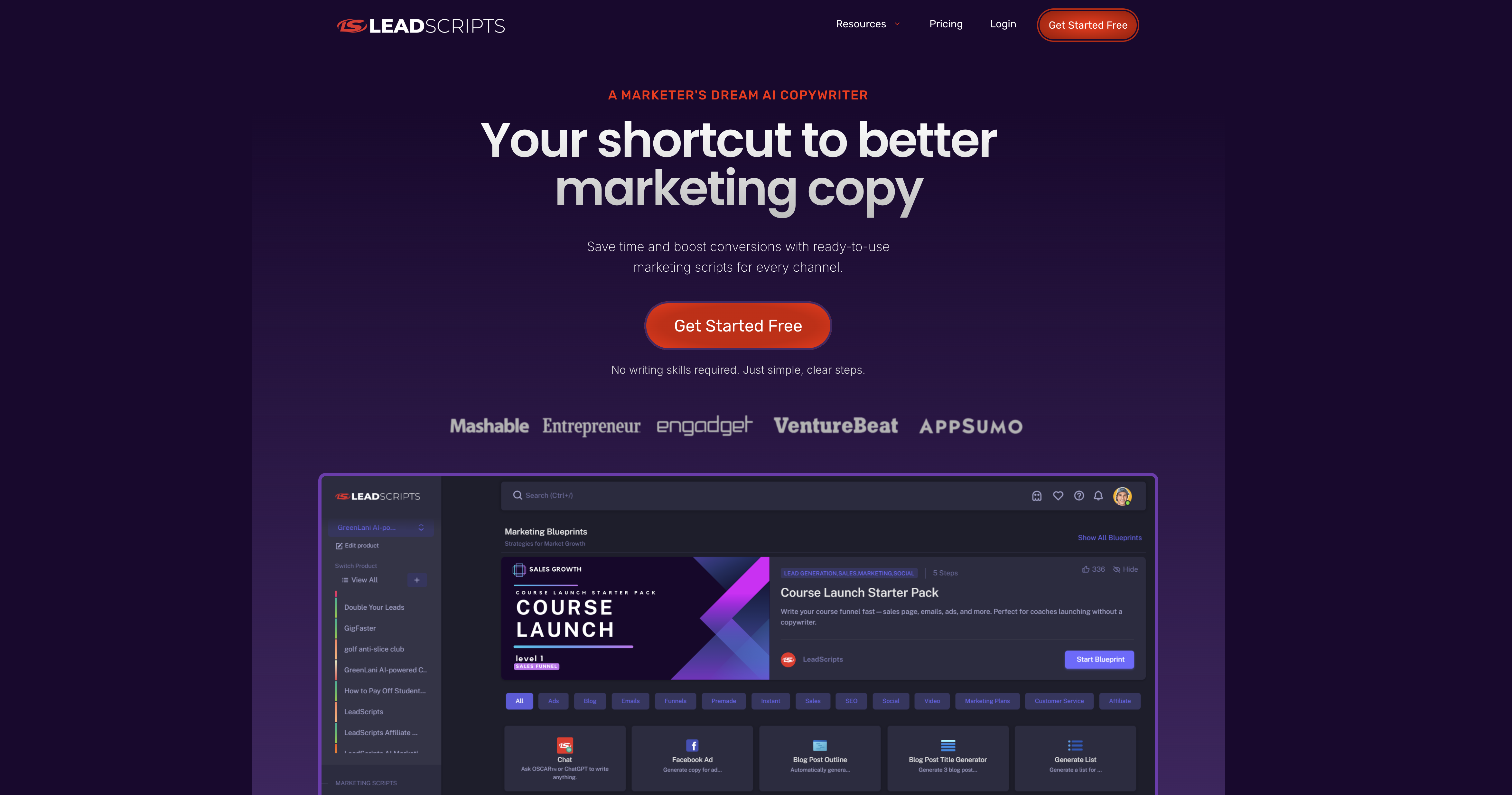 LeadScripts - Screenshot showing the interface and features of this AI tool