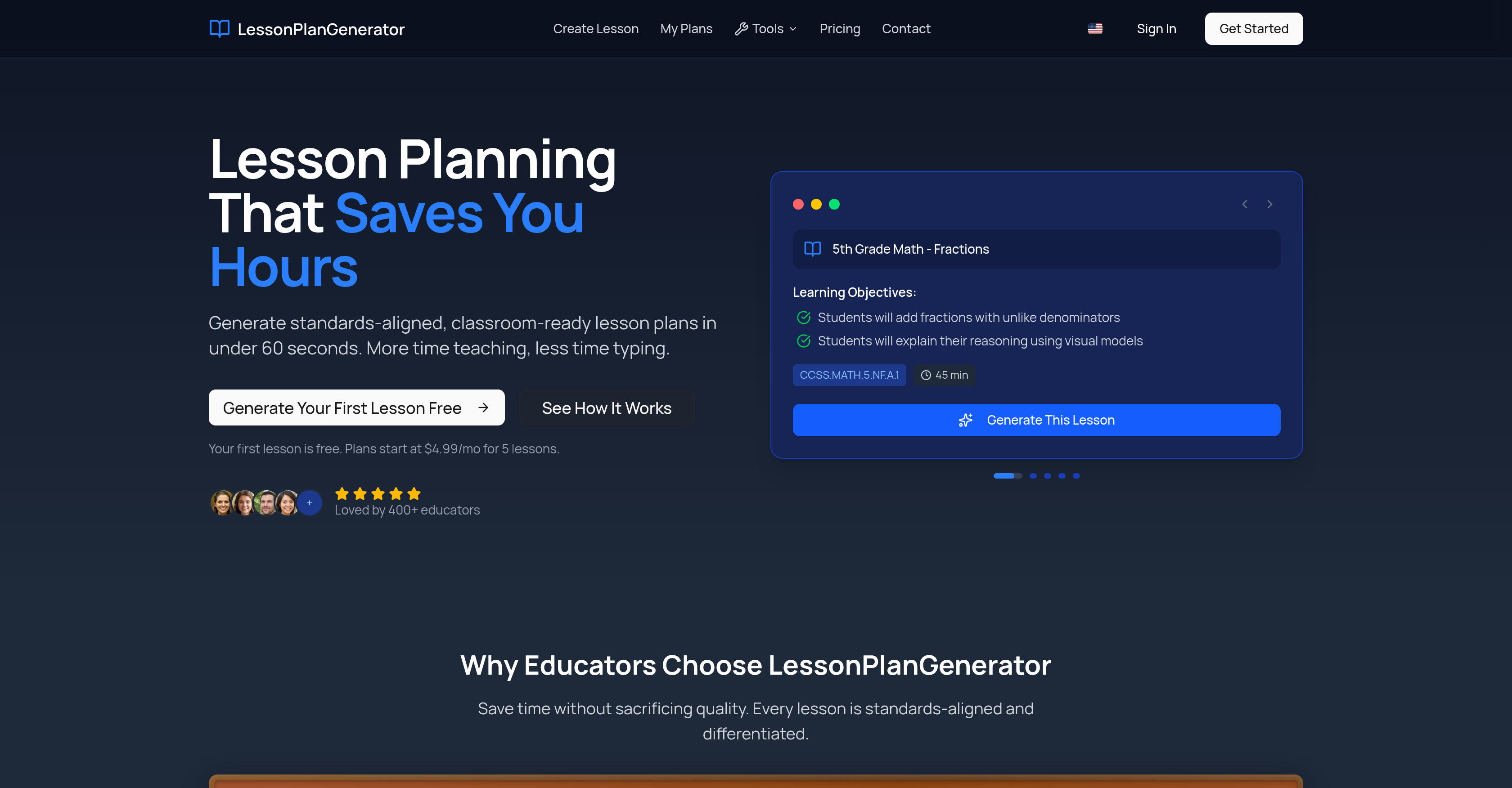 LessonPlanGenerator - Screenshot showing the interface and features of this AI tool