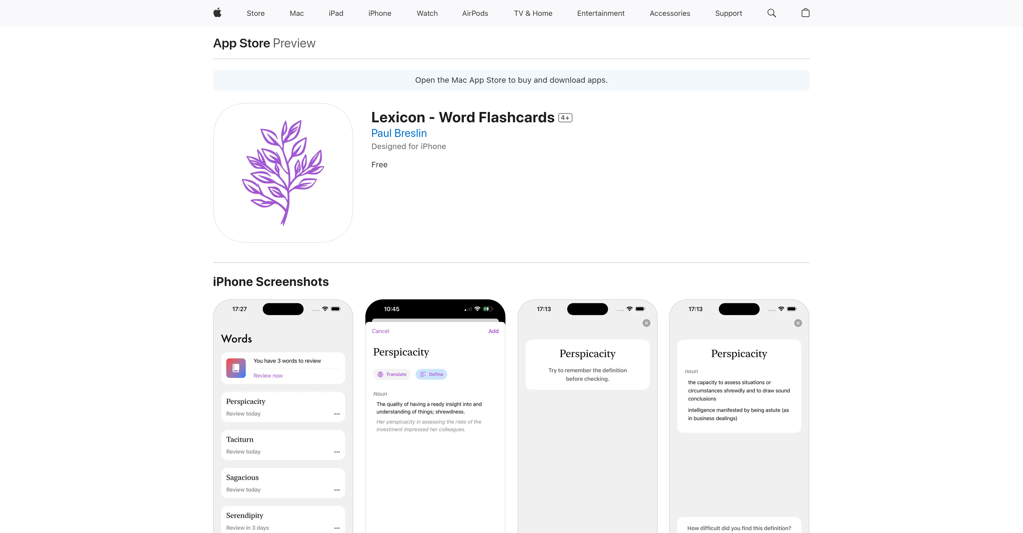 Lexicon - Word Flashcards - Screenshot showing the interface and features of this AI tool