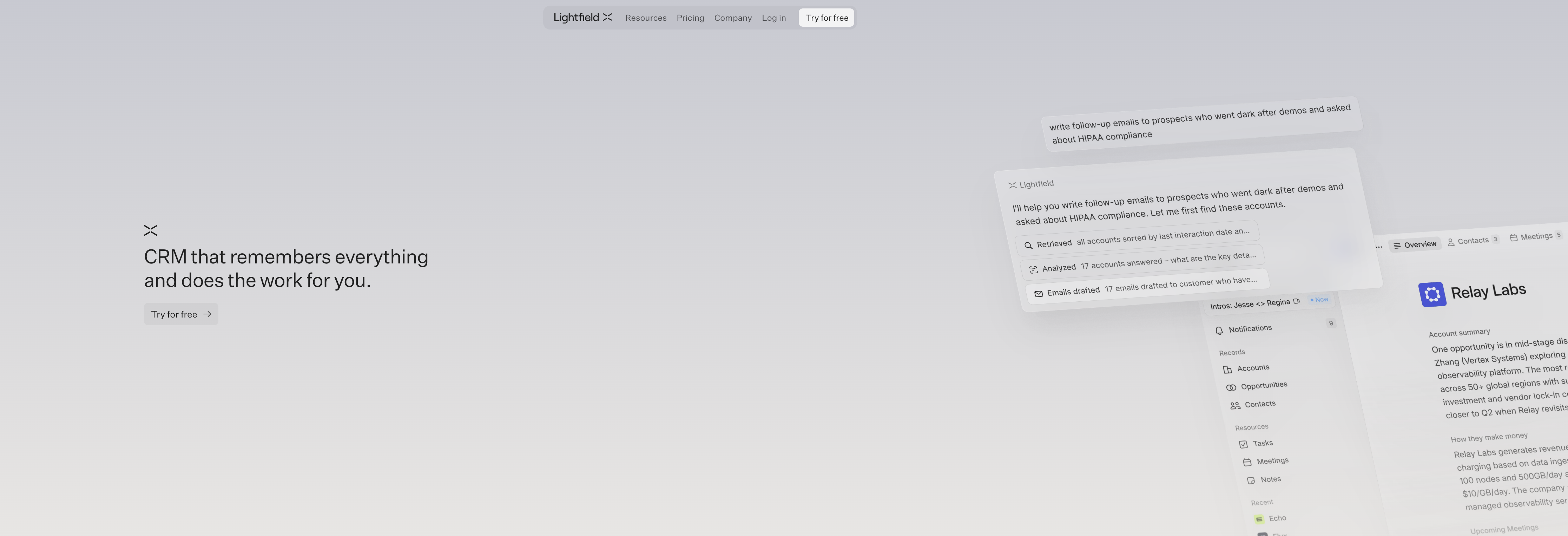 Lightfield - Screenshot showing the interface and features of this AI tool