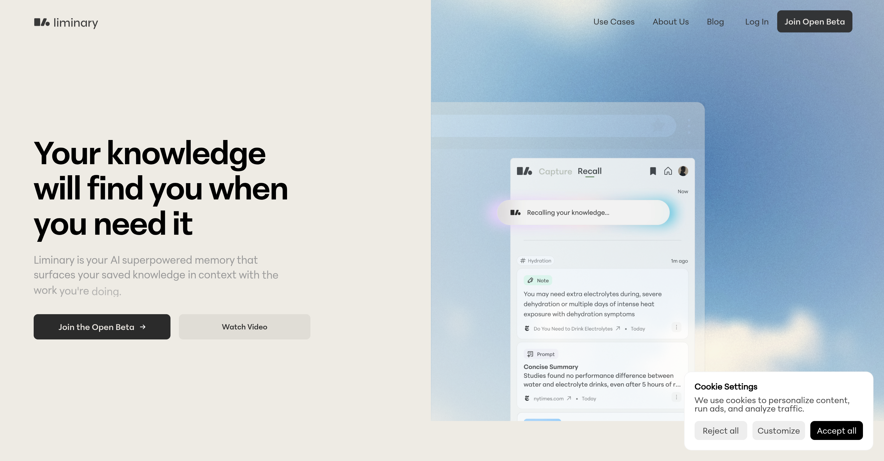 Liminary - Screenshot showing the interface and features of this AI tool
