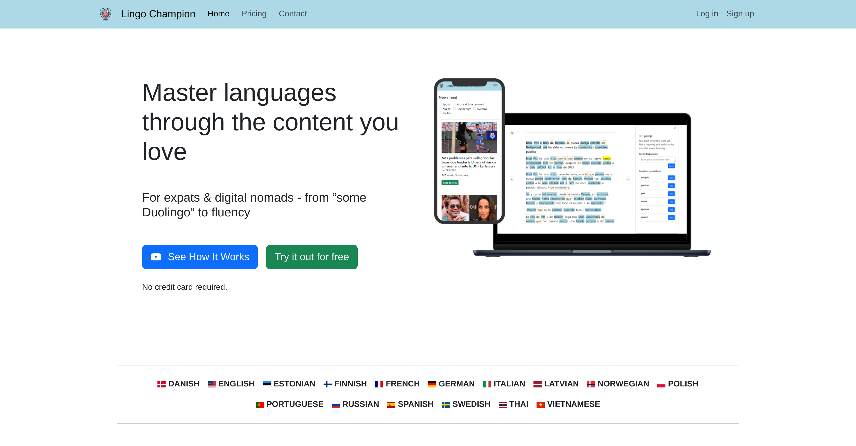 Lingo Champion - Screenshot showing the interface and features of this AI tool