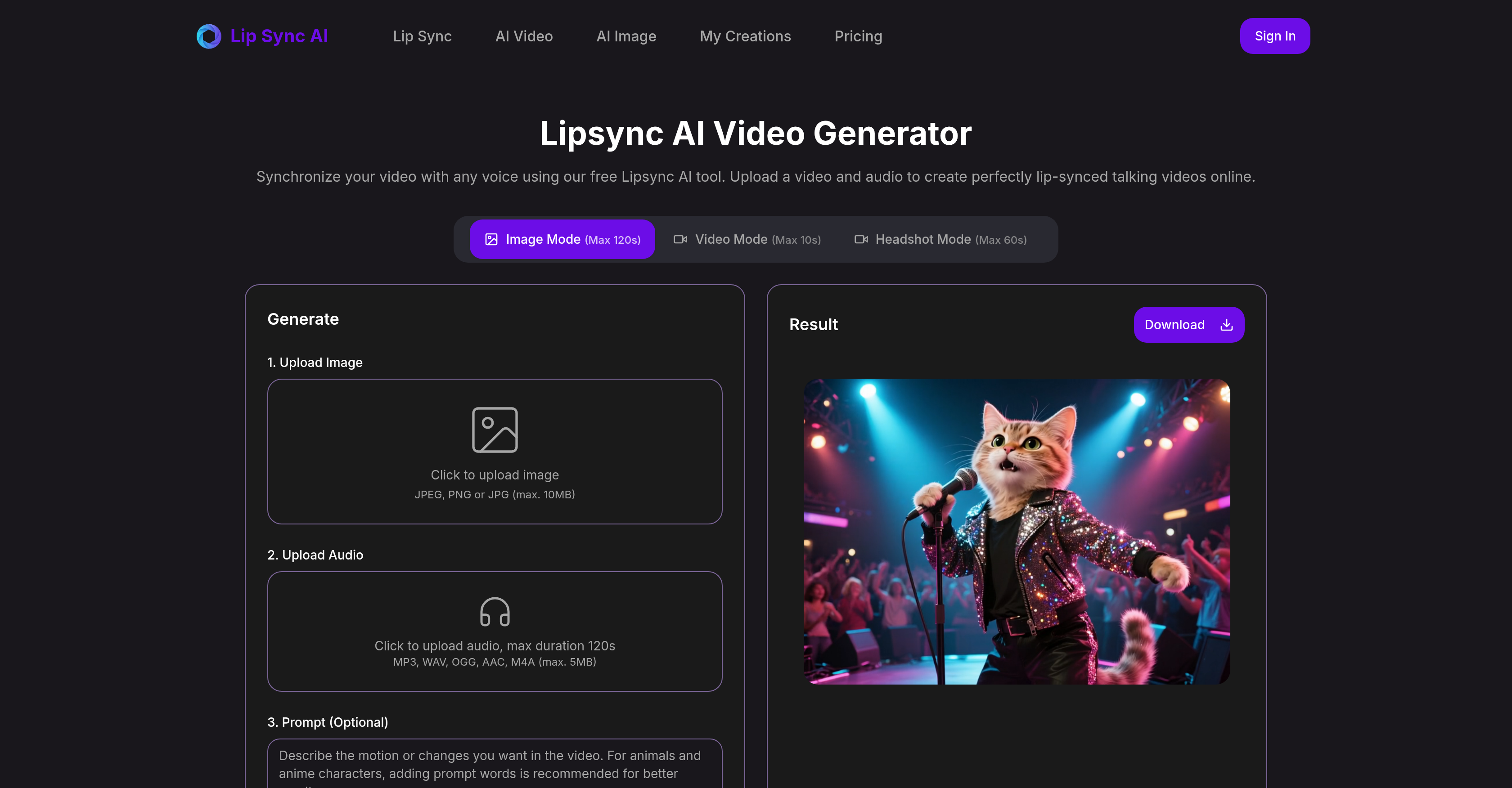 LipsyncAI.net - Screenshot showing the interface and features of this AI tool