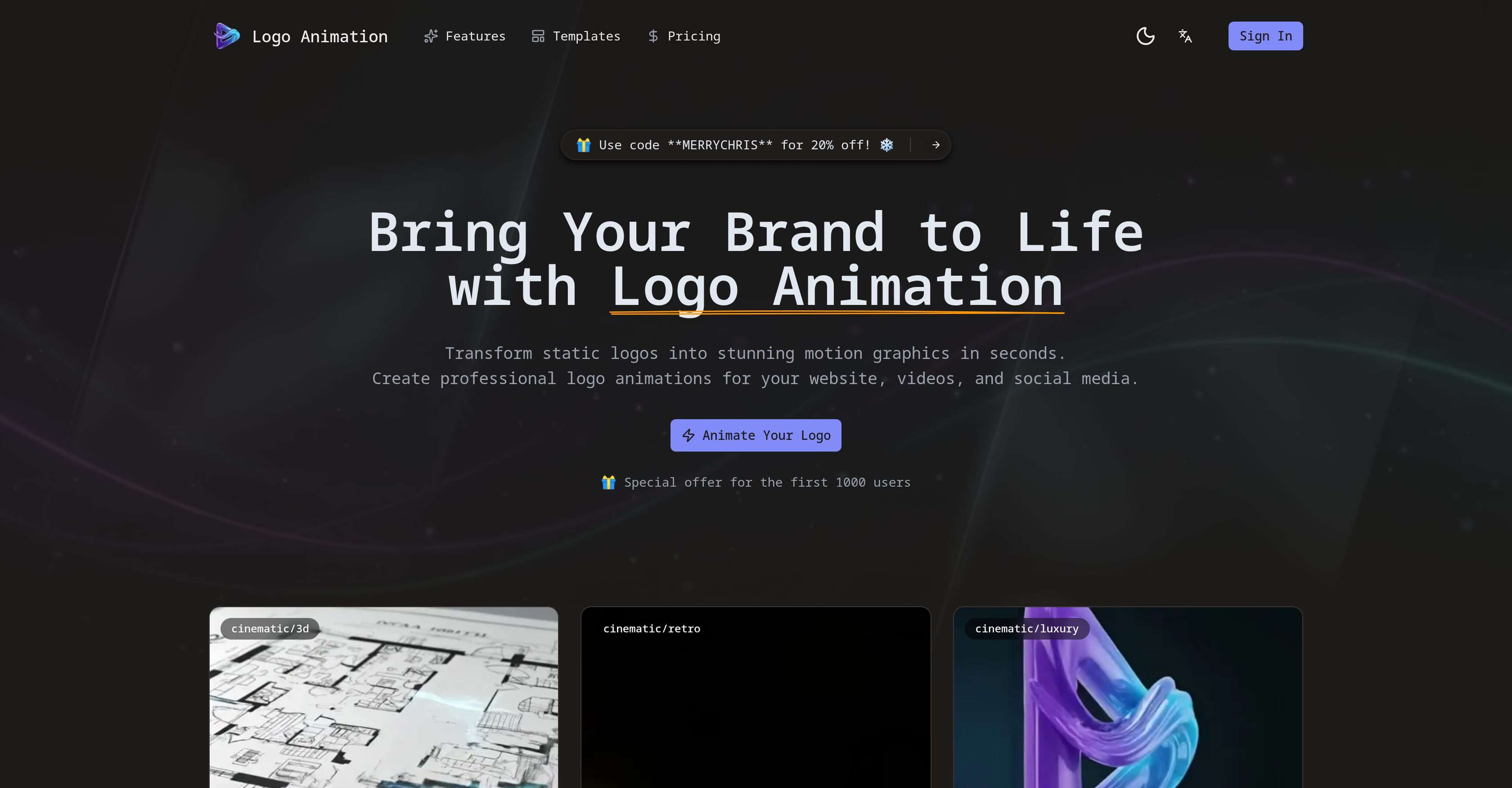 Logo Animation App - Screenshot showing the interface and features of this AI tool