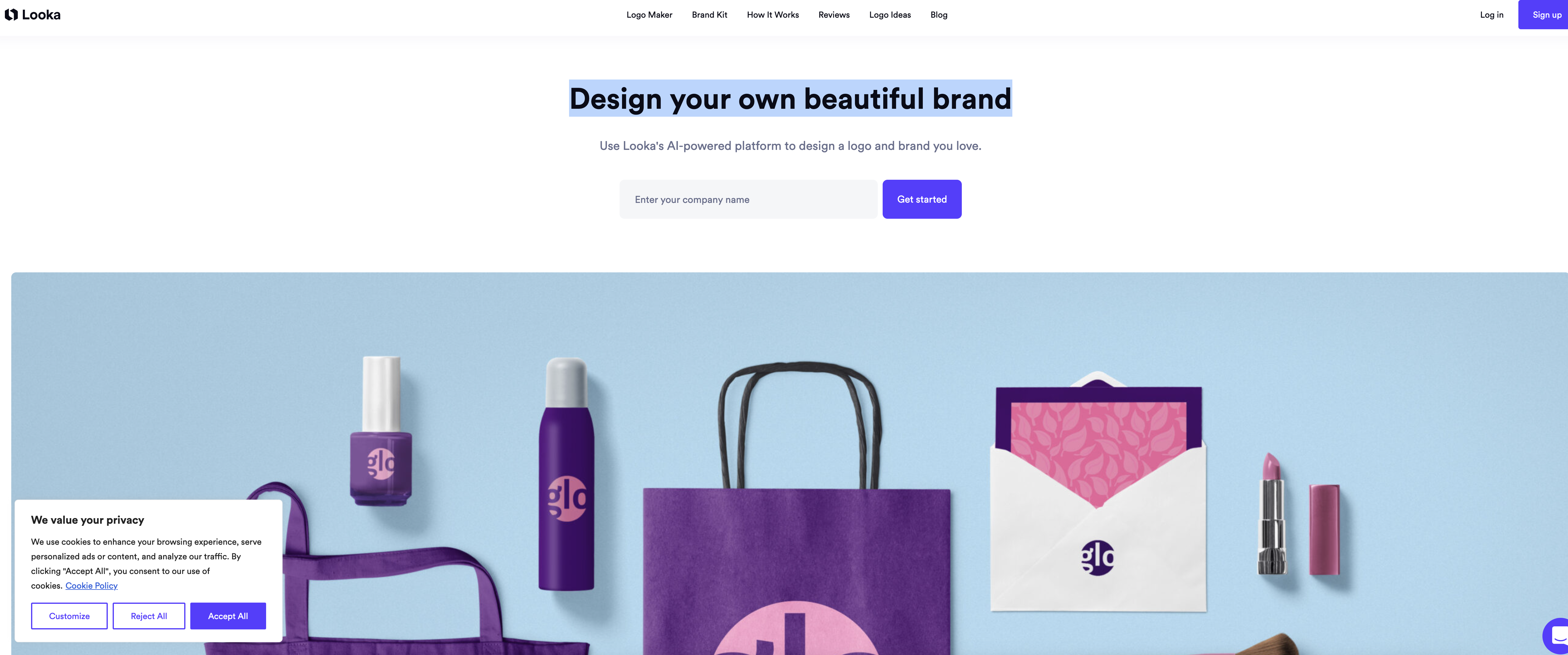 Looka - Screenshot showing the interface and features of this AI tool