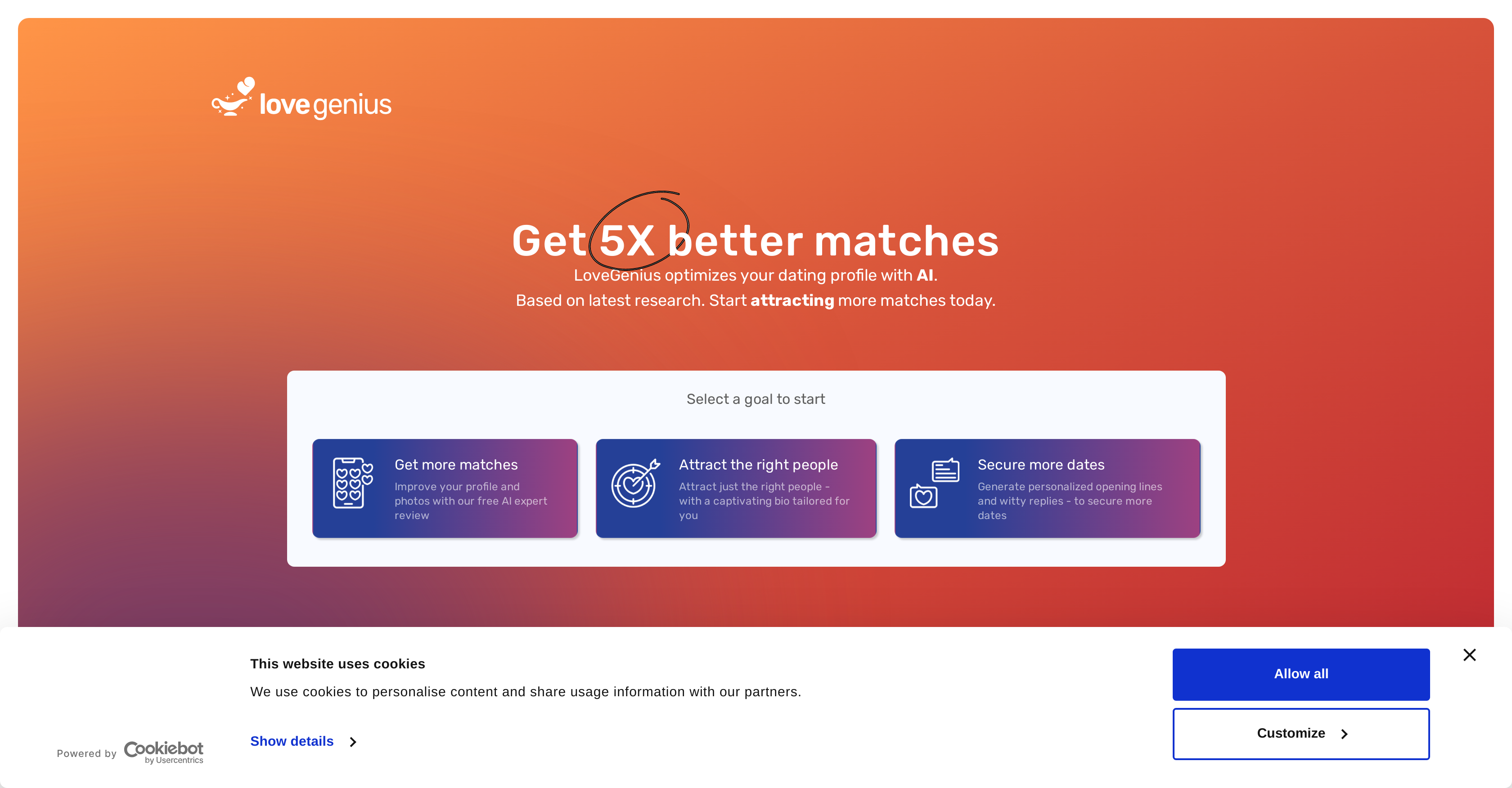 Lovegenius - Screenshot showing the interface and features of this AI tool