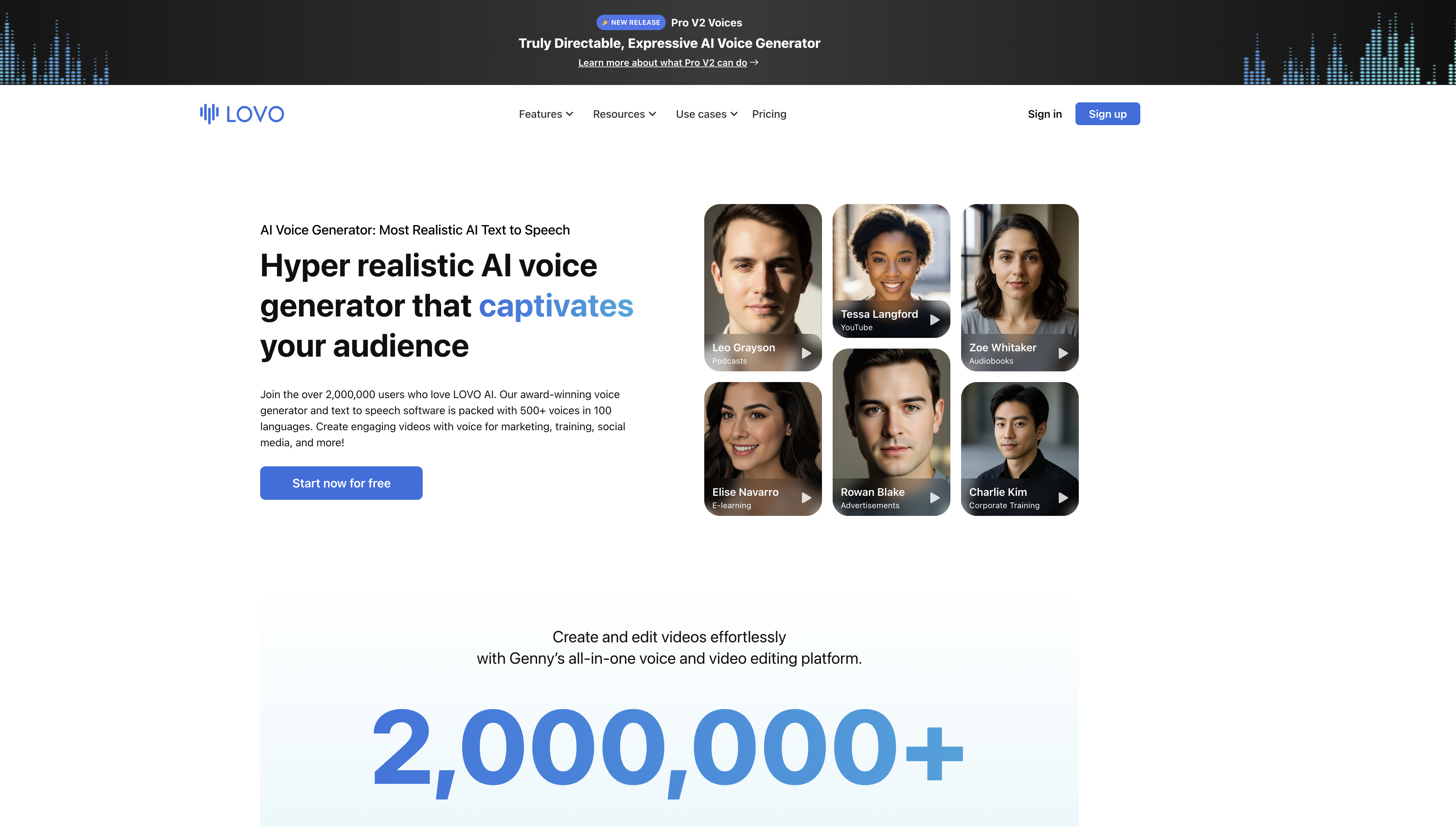 LOVO AI - Screenshot showing the interface and features of this AI tool