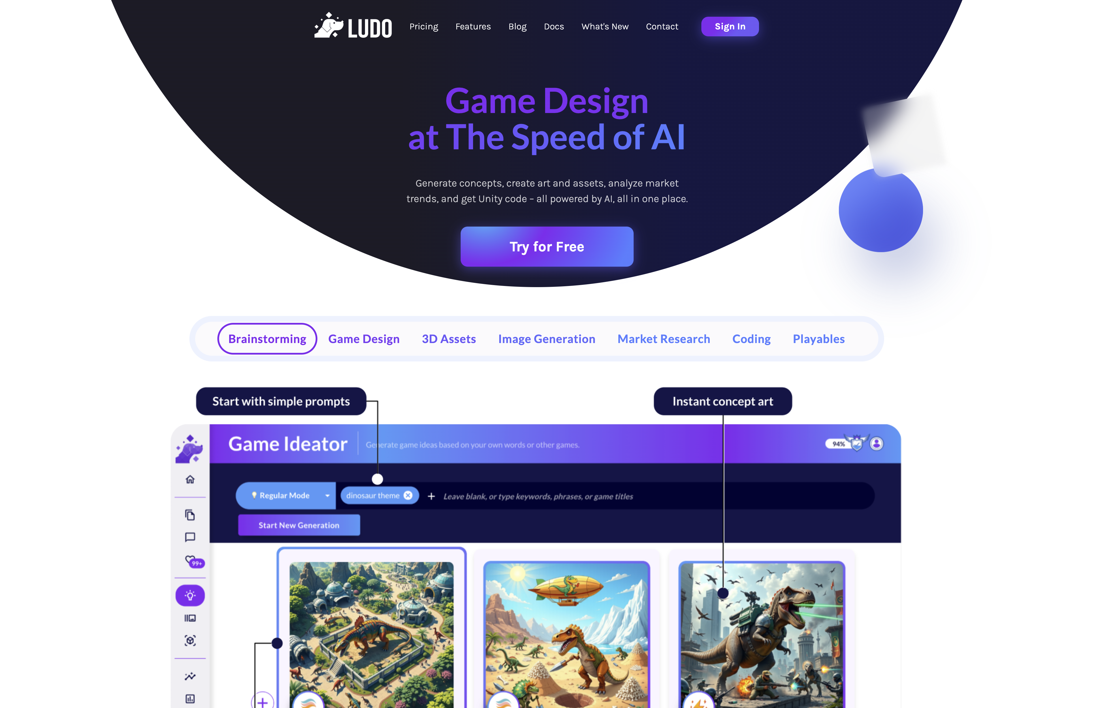 Ludo - Screenshot showing the interface and features of this AI tool