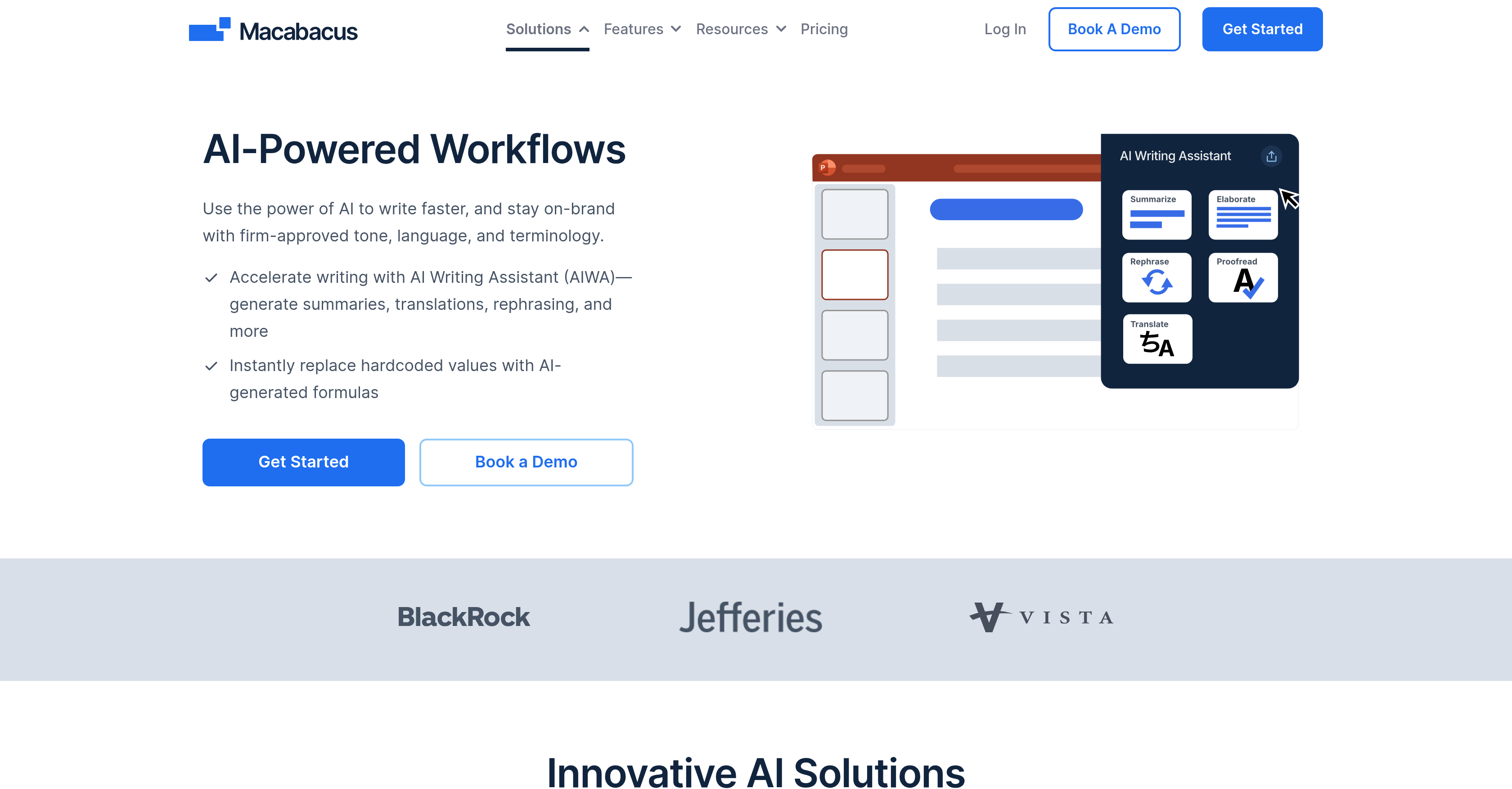 Macabacus - Screenshot showing the interface and features of this AI tool