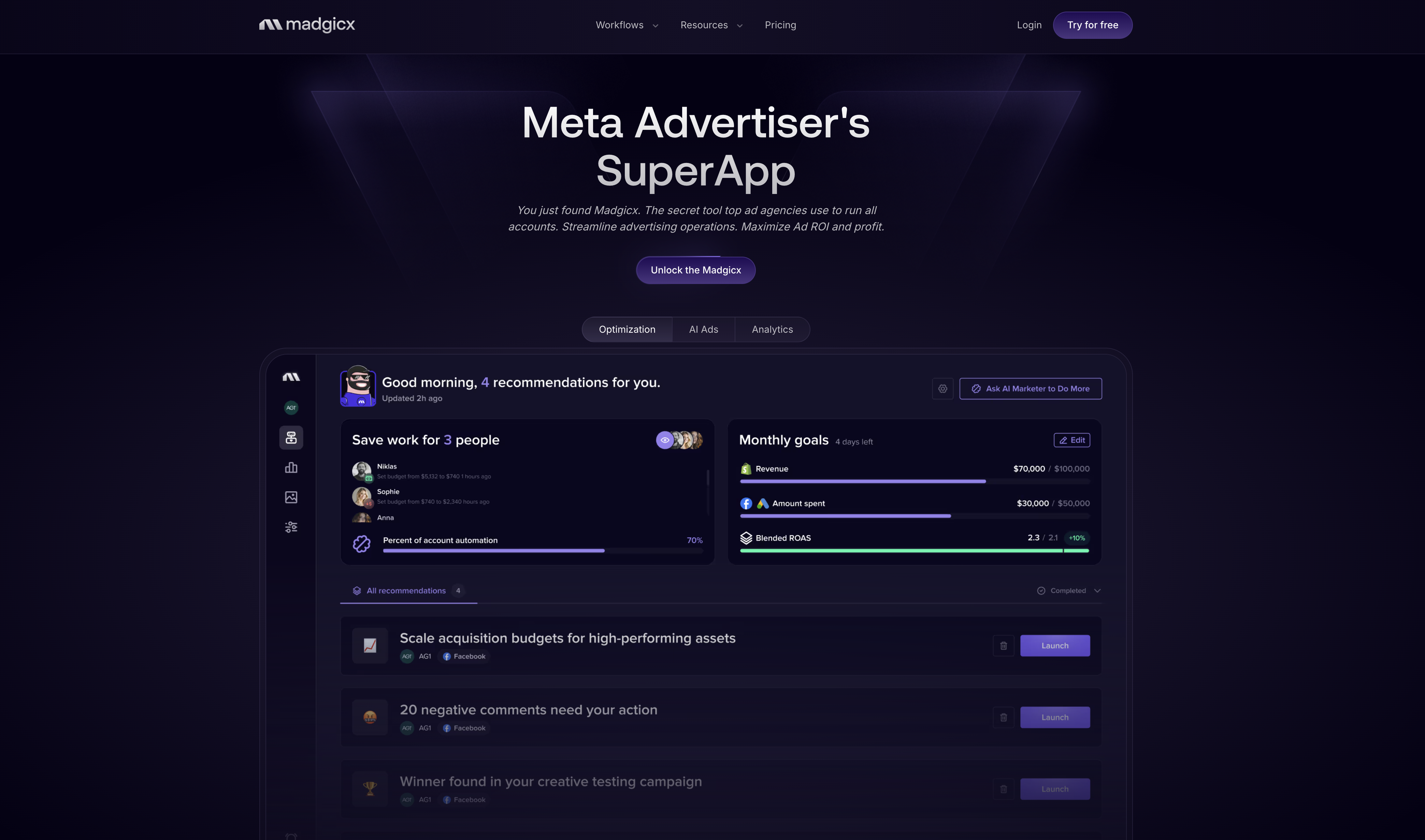 Madgicx - Screenshot showing the interface and features of this AI tool