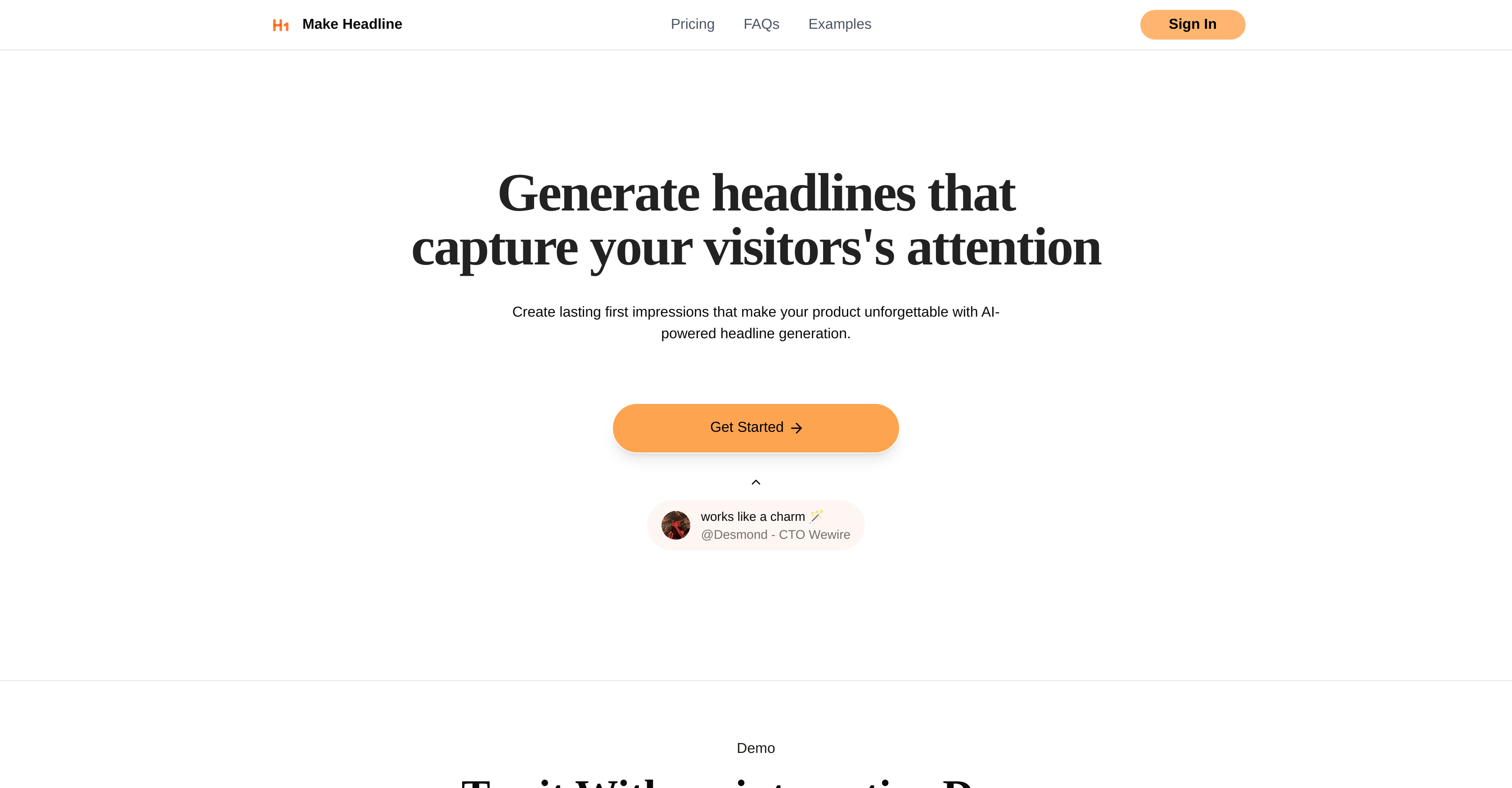 Make Headline - Screenshot showing the interface and features of this AI tool