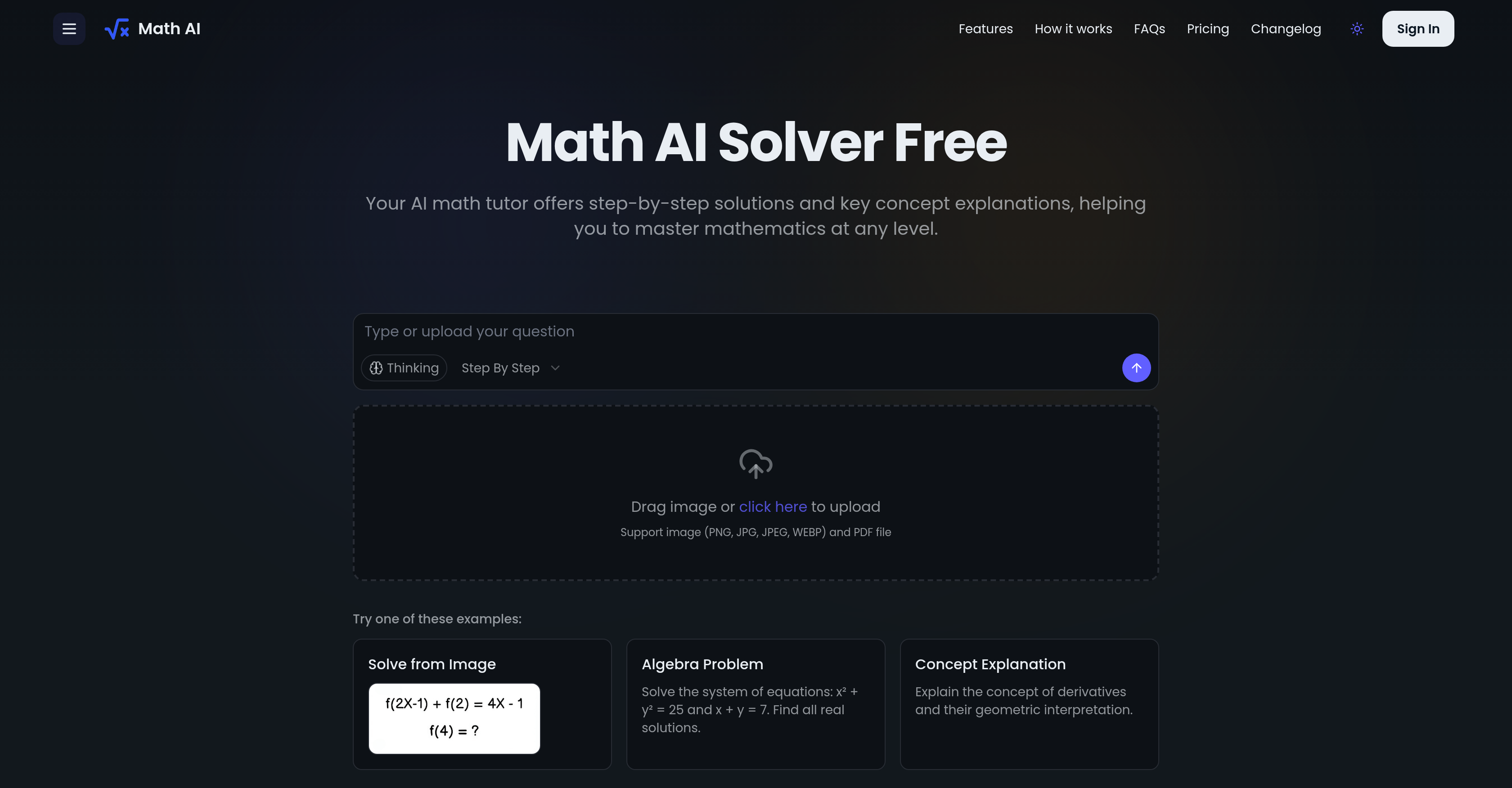 Math AI - Screenshot showing the interface and features of this AI tool