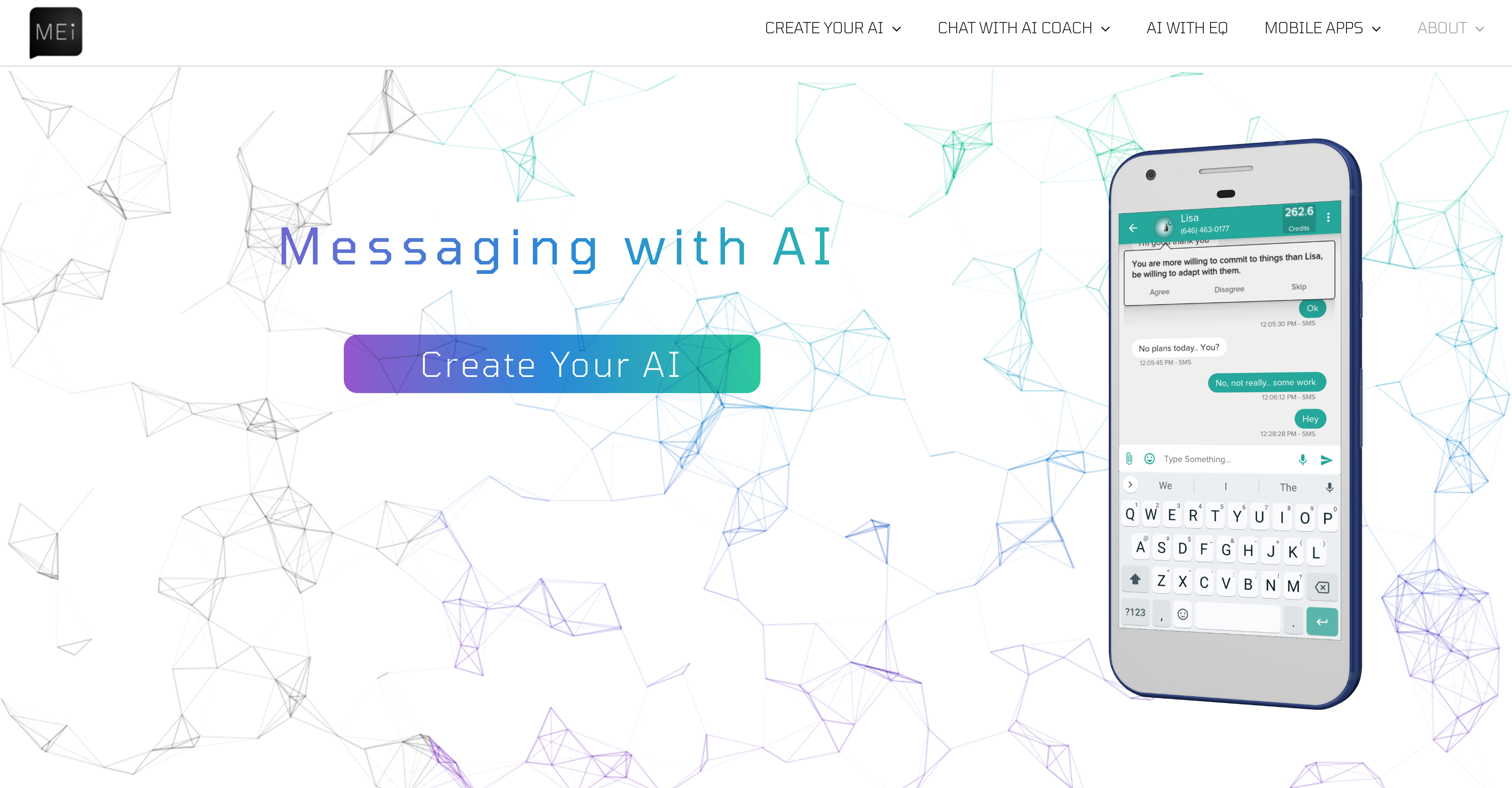Mei | Messaging With AI - Screenshot showing the interface and features of this AI tool