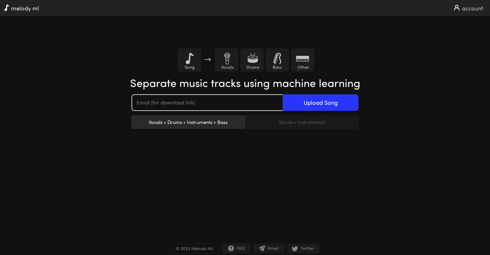 Melody.ml - Screenshot showing the interface and features of this AI tool